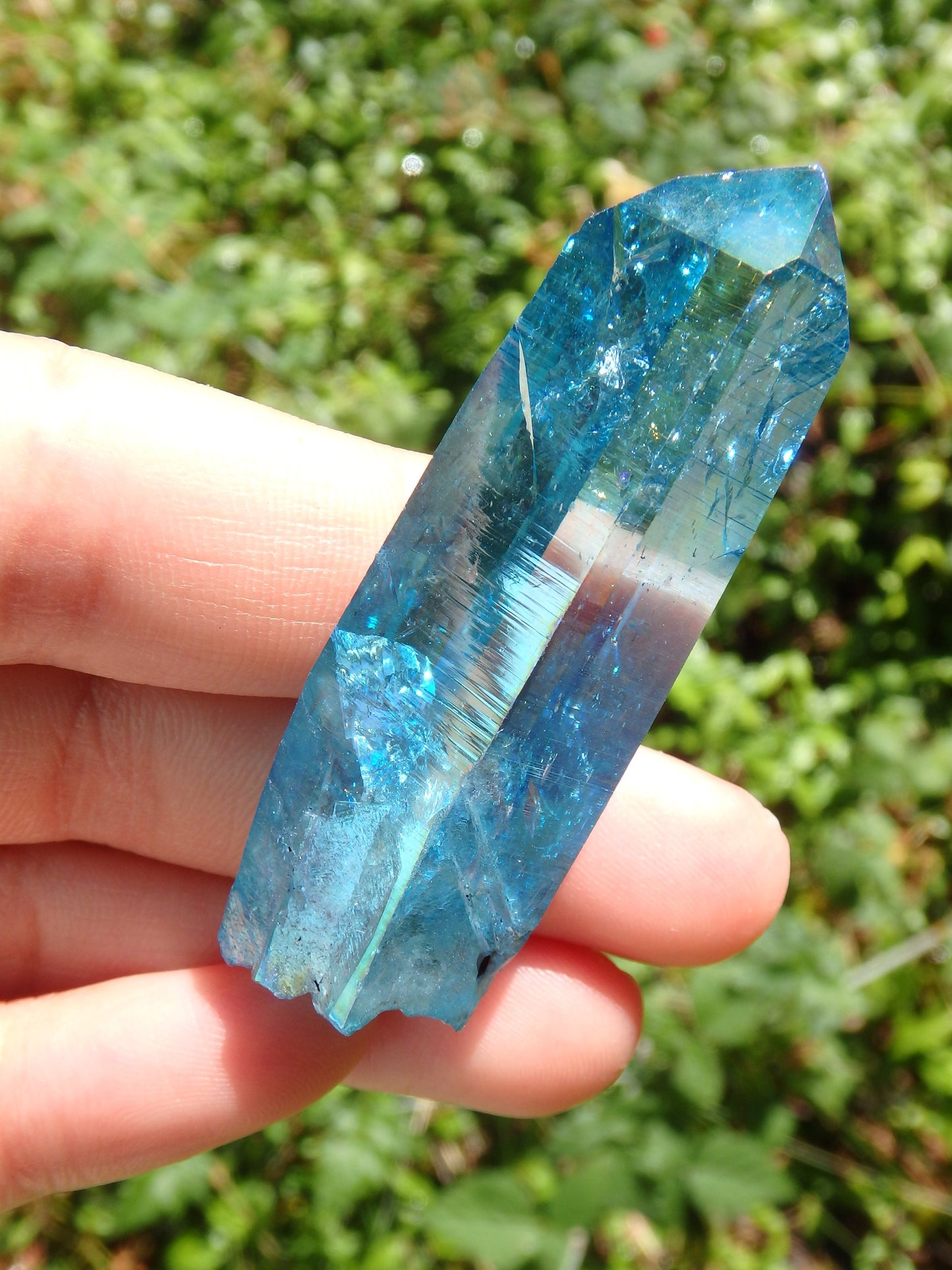 Stunning Blue Brilliance~Aqua Aura Colombian Lemurian Quartz Point 1 - Earth Family Crystals