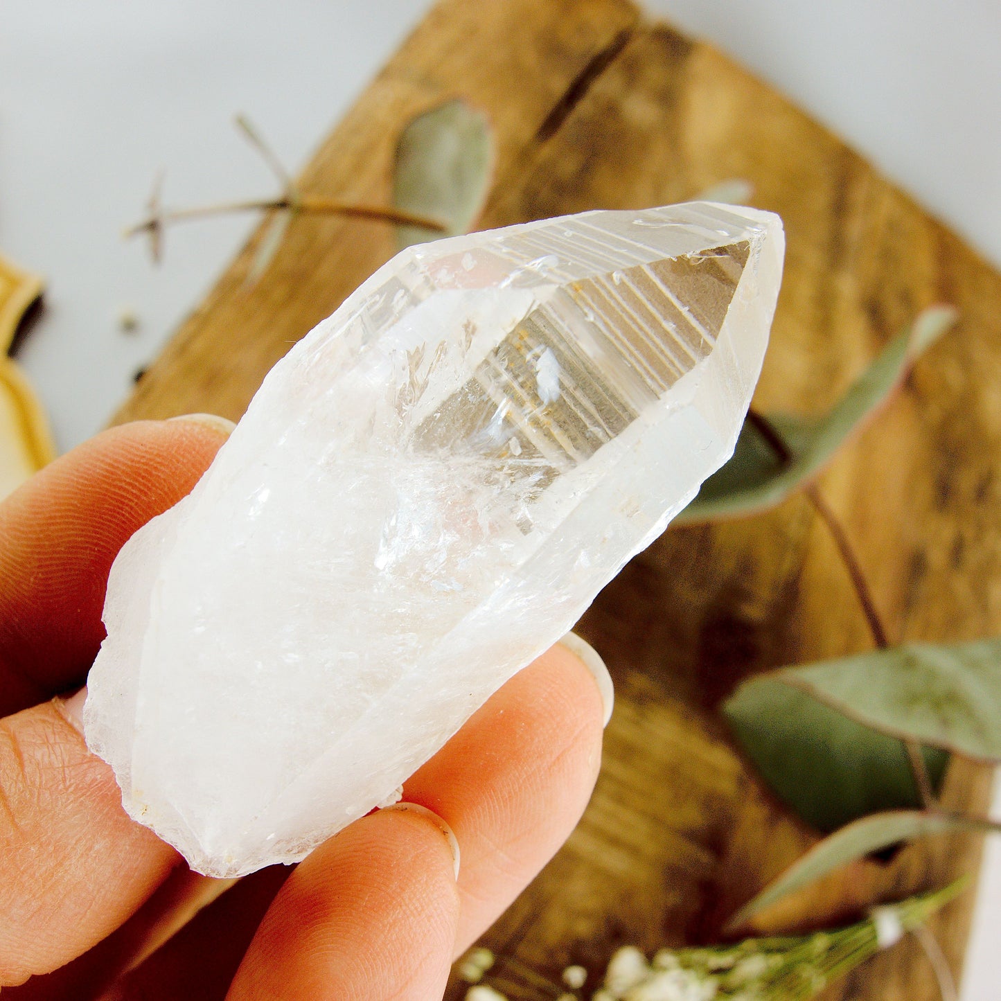 High Vibe Handheld Lemurian Seed Quartz Point With Natural Barcode Etching From Brazil #2