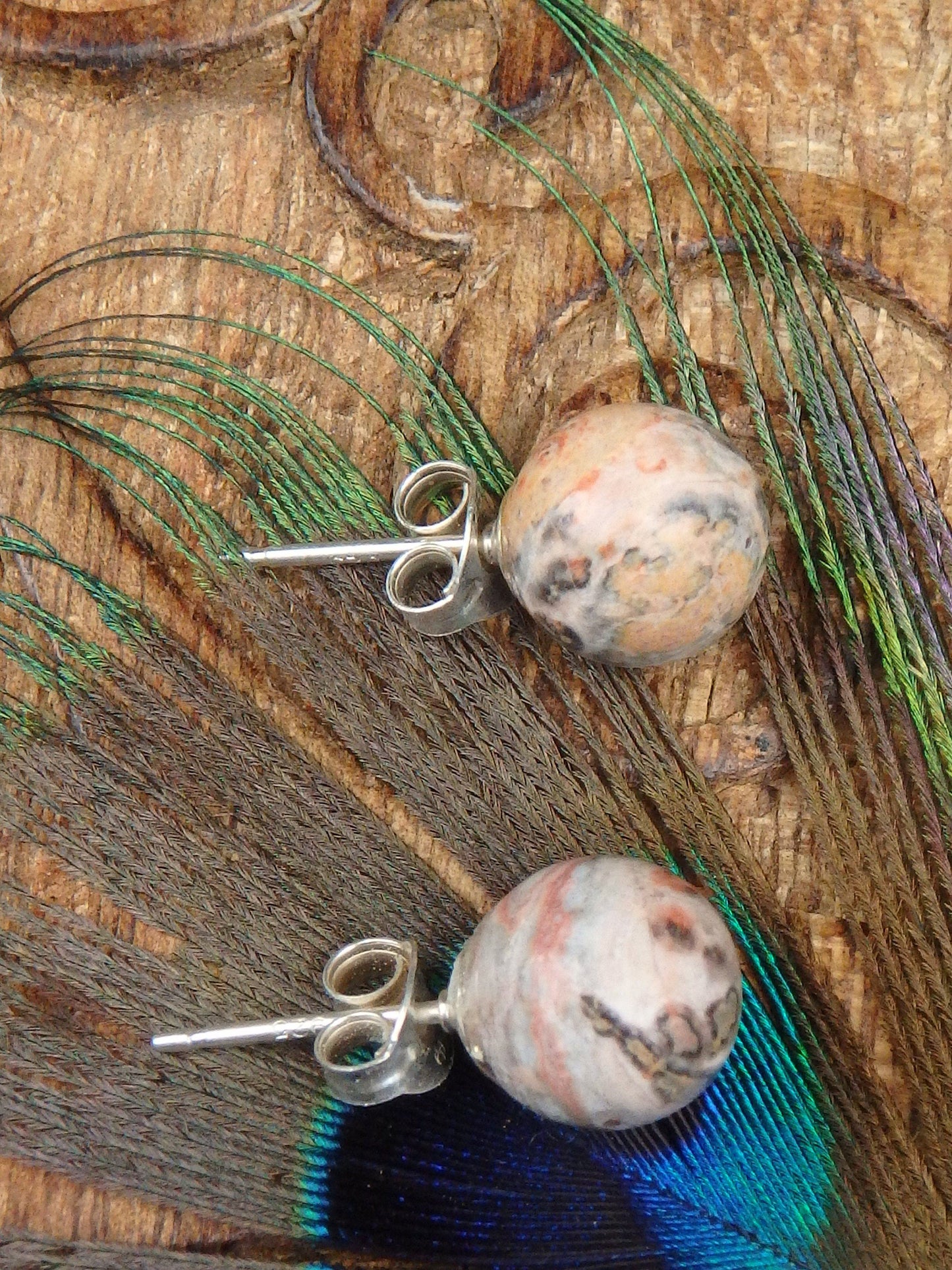  Creamy Swirls Leopard Skin Jasper Studs in Sterling Silver