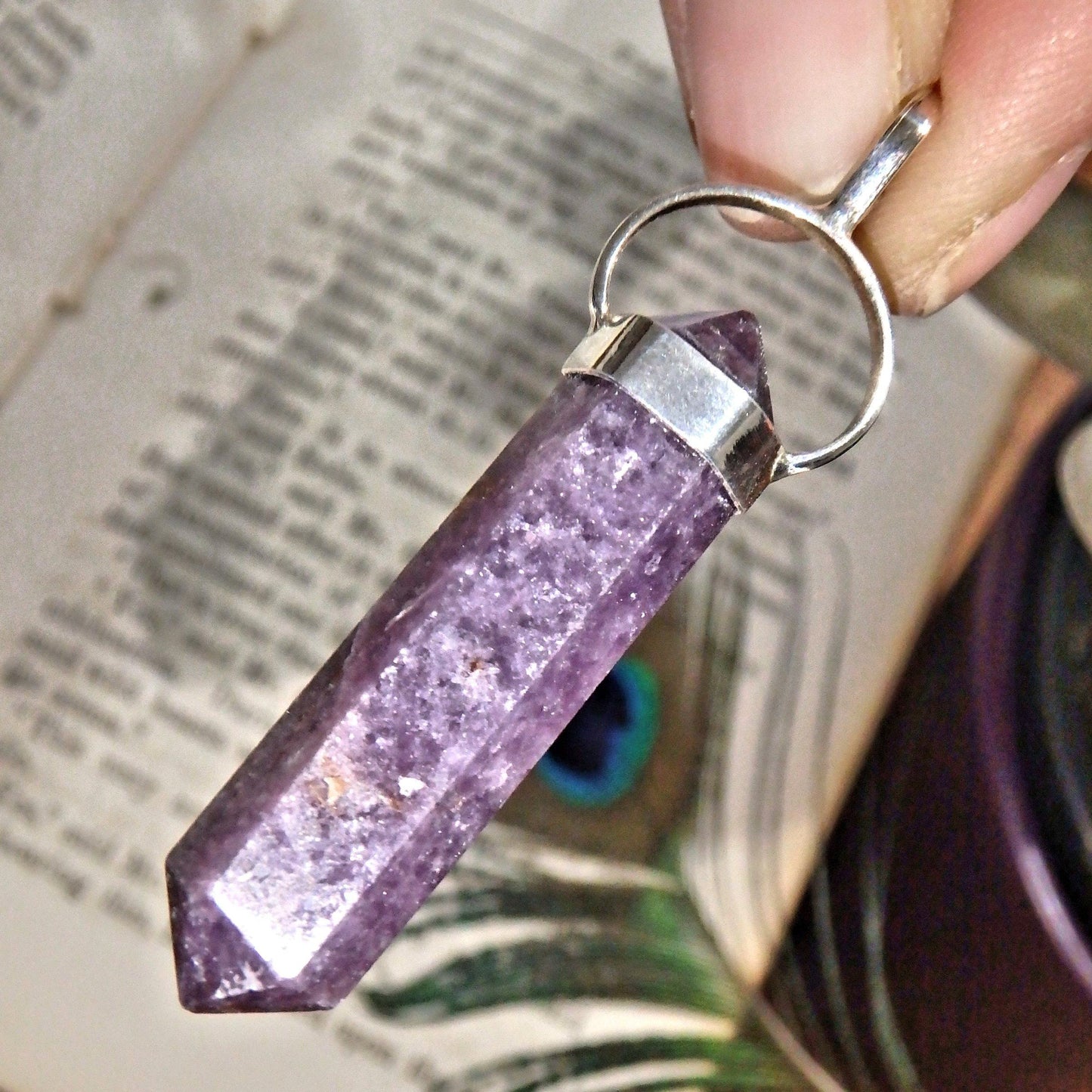  Deep Lilac DT Lepidolite Sterling Silver Pendant (Includes Silver Chain)