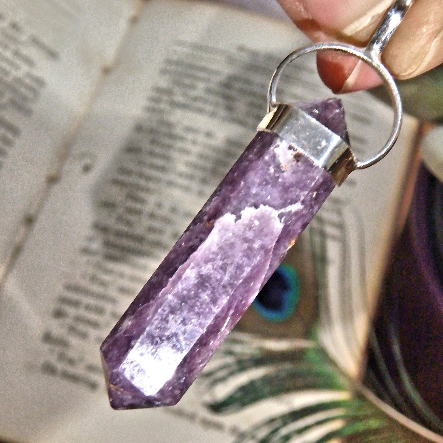  Deep Lilac DT Lepidolite Sterling Silver Pendant (Includes Silver Chain)