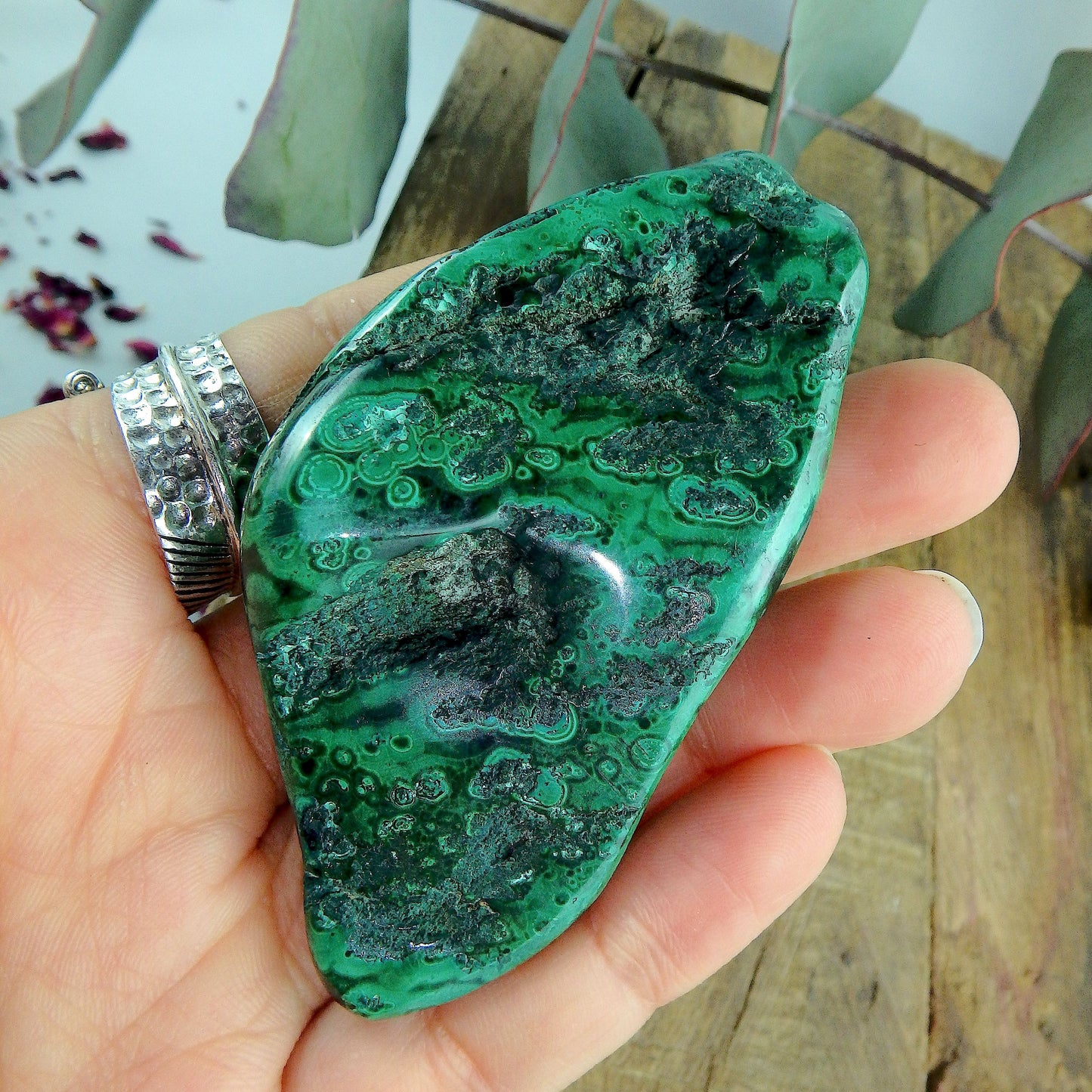 Partially Polished Deep Green Malachite Free Form Carving #1 - Earth Family Crystals