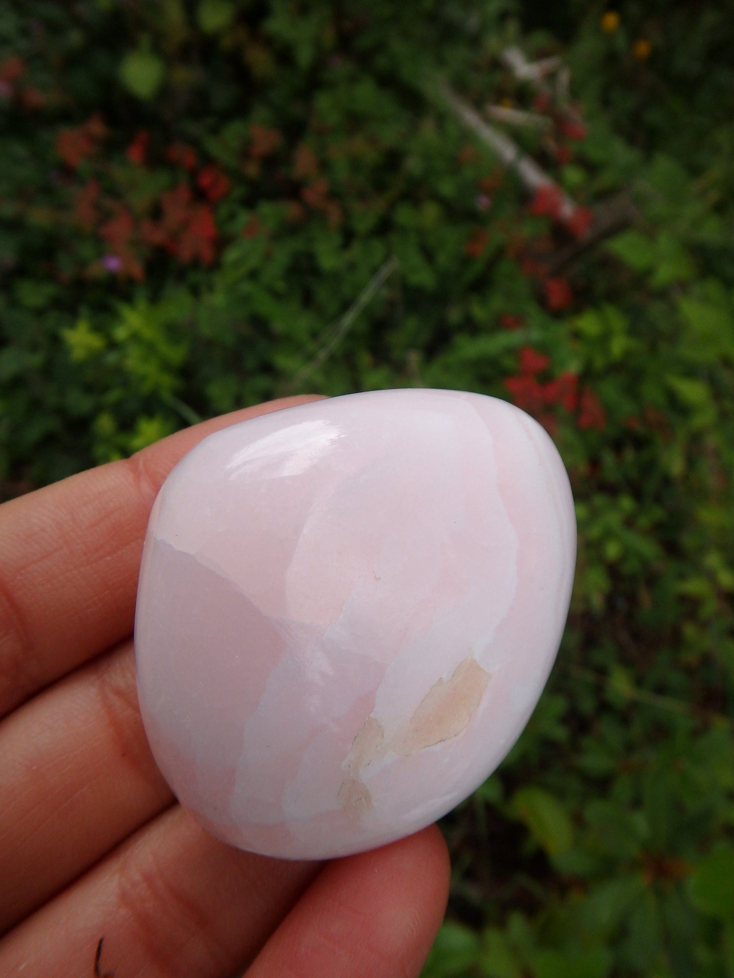  Creamy Pink Polished Mangano Calcite Palm Stone From Peru