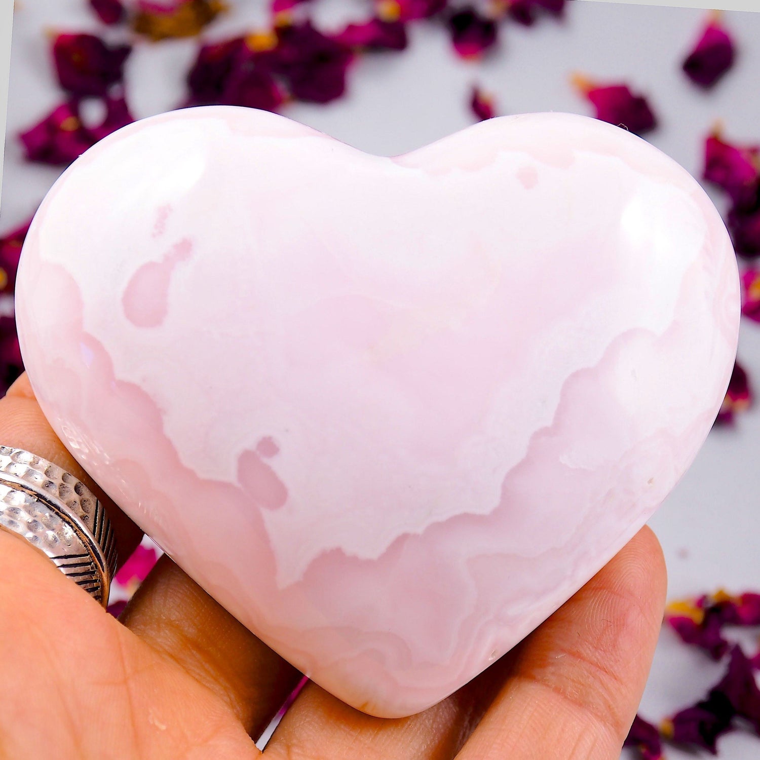  Beautiful Patterns Creamy Pink Mangano Calcite Love Heart #1