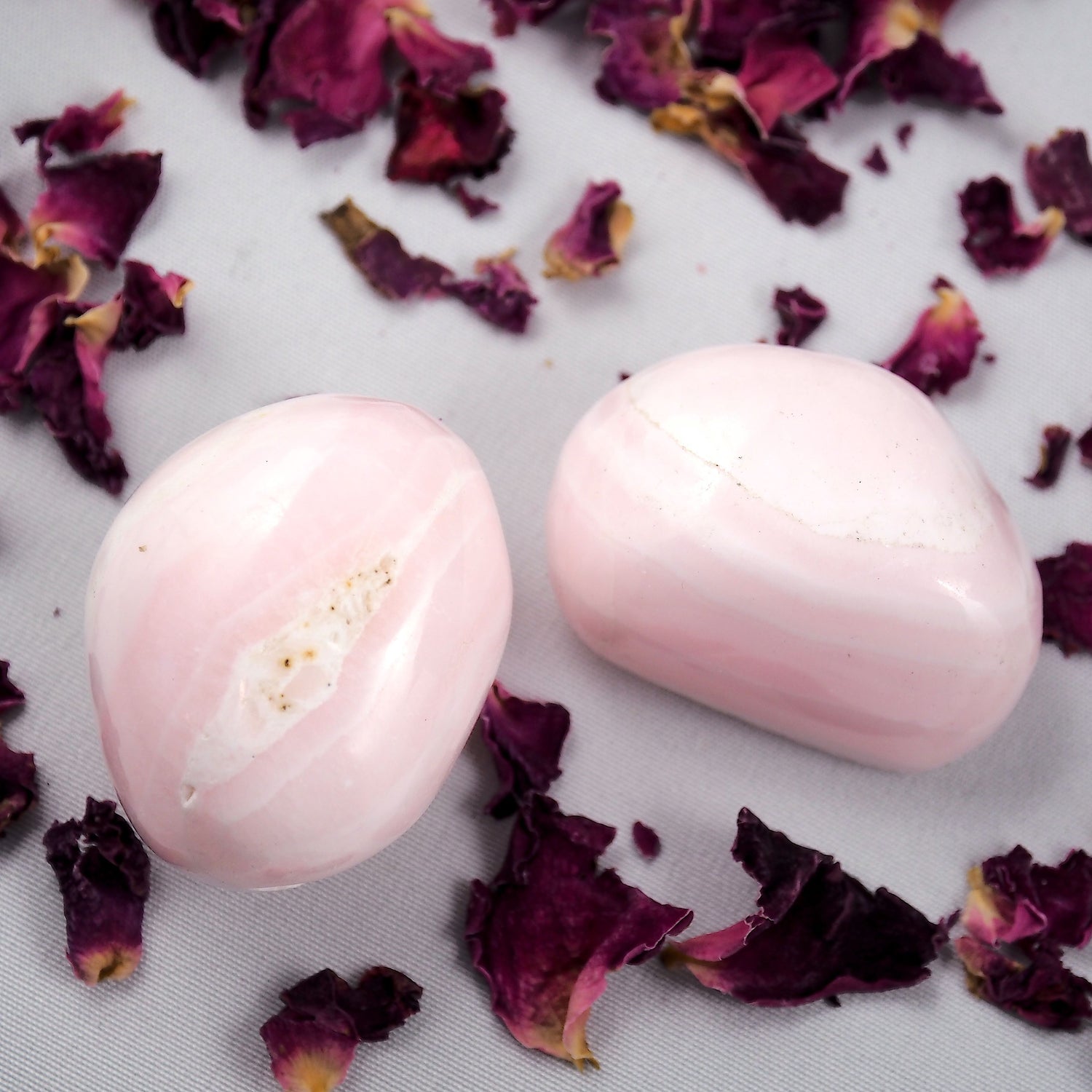 One Creamy Pink Mangano Calcite Palm Stone - Earth Family Crystals