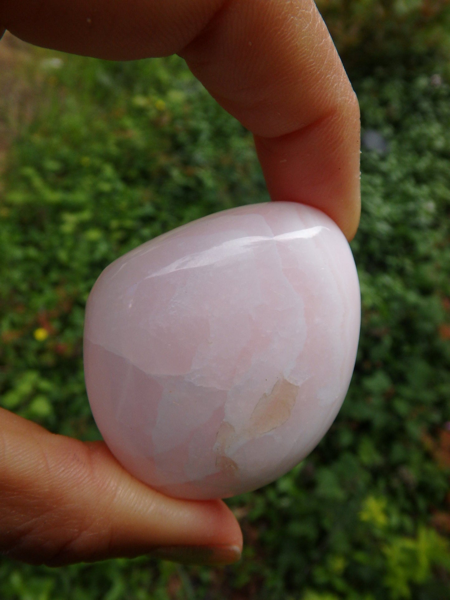  Creamy Pink Polished Mangano Calcite Palm Stone From Peru