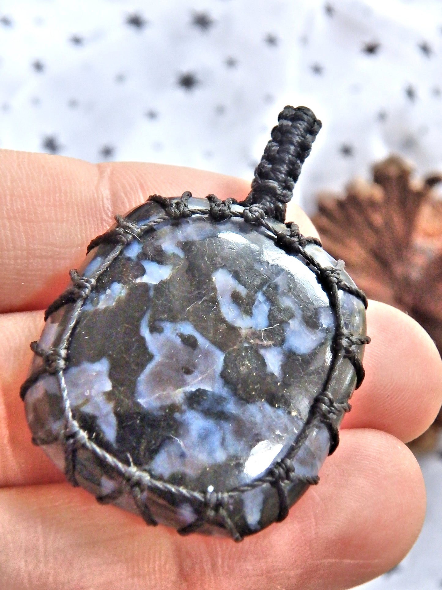 Golden Sparkle Mystic Merlinite  Macrame Pendant - Earth Family Crystals