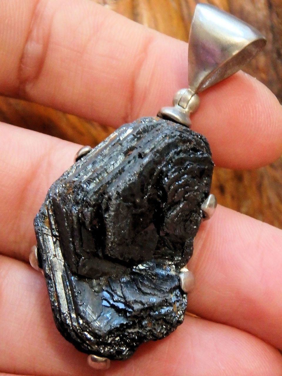  Campo del Cielo Shiny & Dense Meteorite  Pendant in Sterling Silver (Includes Silver Chain)