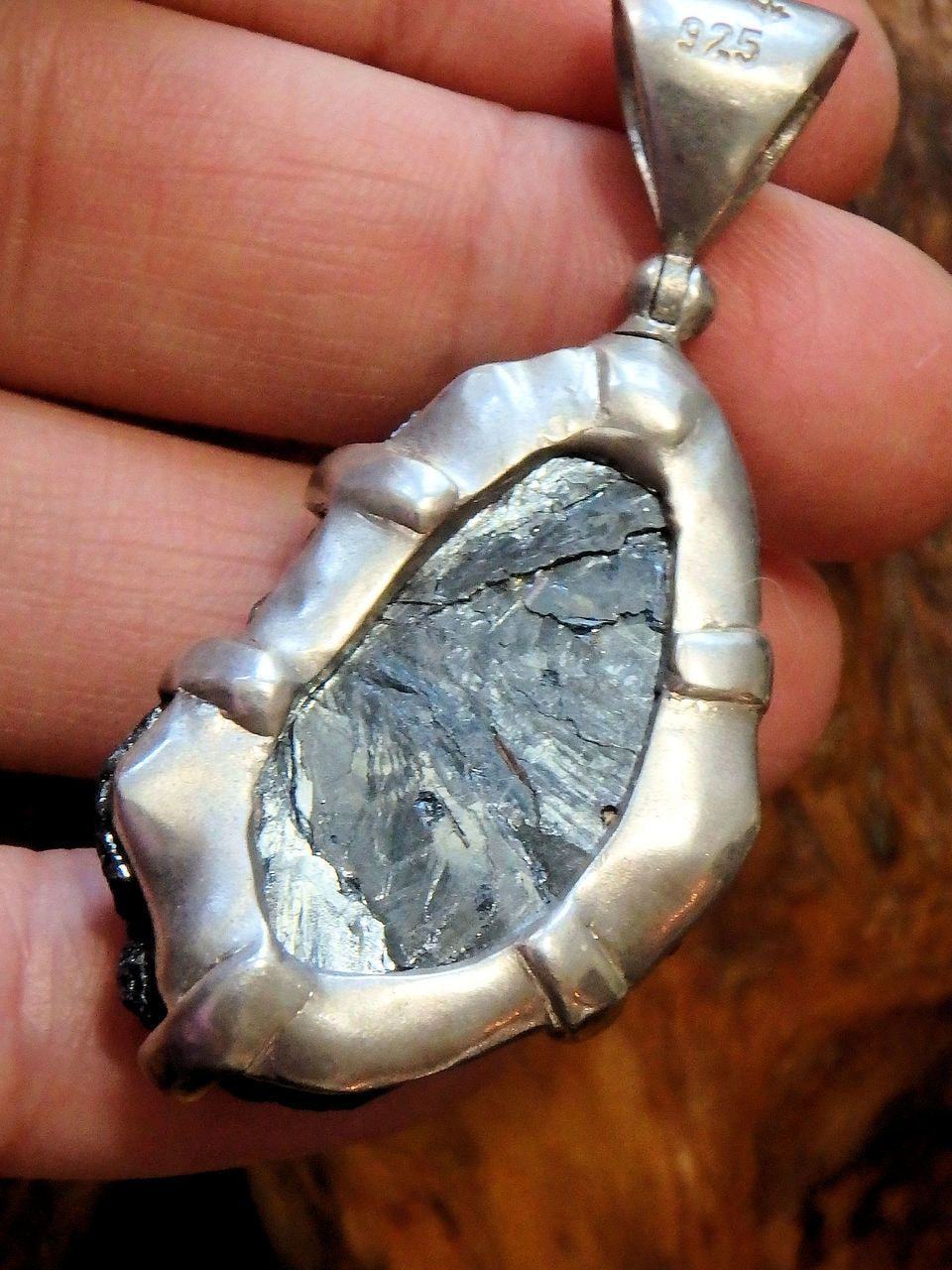  Campo del Cielo Shiny & Dense Meteorite  Pendant in Sterling Silver (Includes Silver Chain)