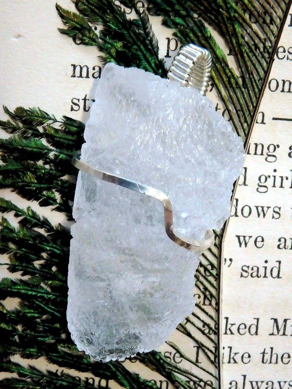  Arizona Elestial Angel Calcite (Aka. White Moldavite) Wire Wrapped Pendant in Sterling Silver (Includes Silver Chain)
