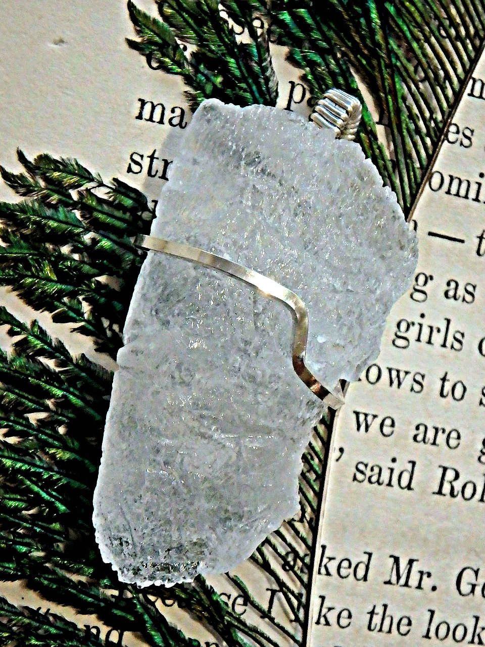  Arizona Elestial Angel Calcite (Aka. White Moldavite) Wire Wrapped Pendant in Sterling Silver (Includes Silver Chain)
