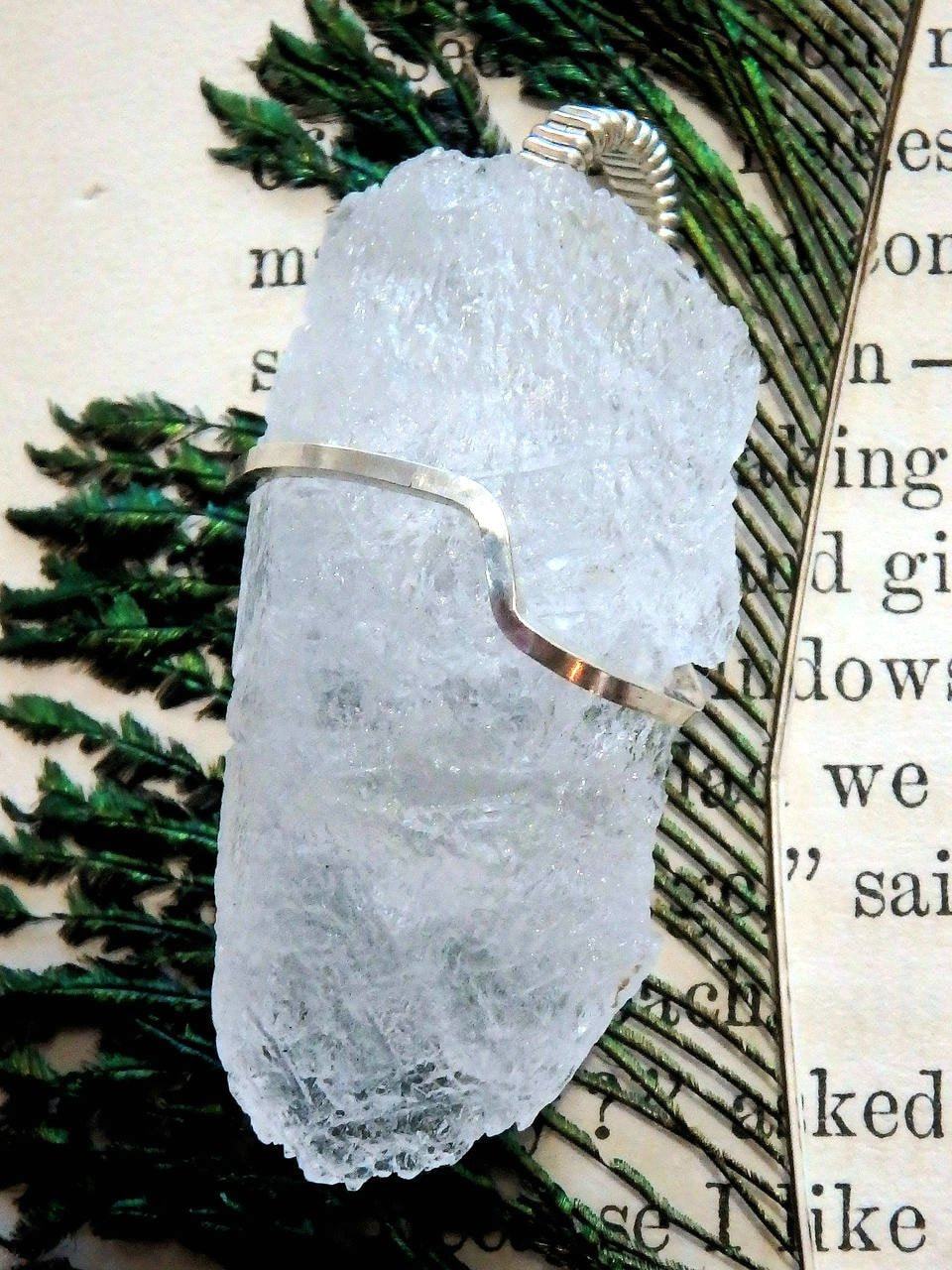  Arizona Elestial Angel Calcite (Aka. White Moldavite) Wire Wrapped Pendant in Sterling Silver (Includes Silver Chain)