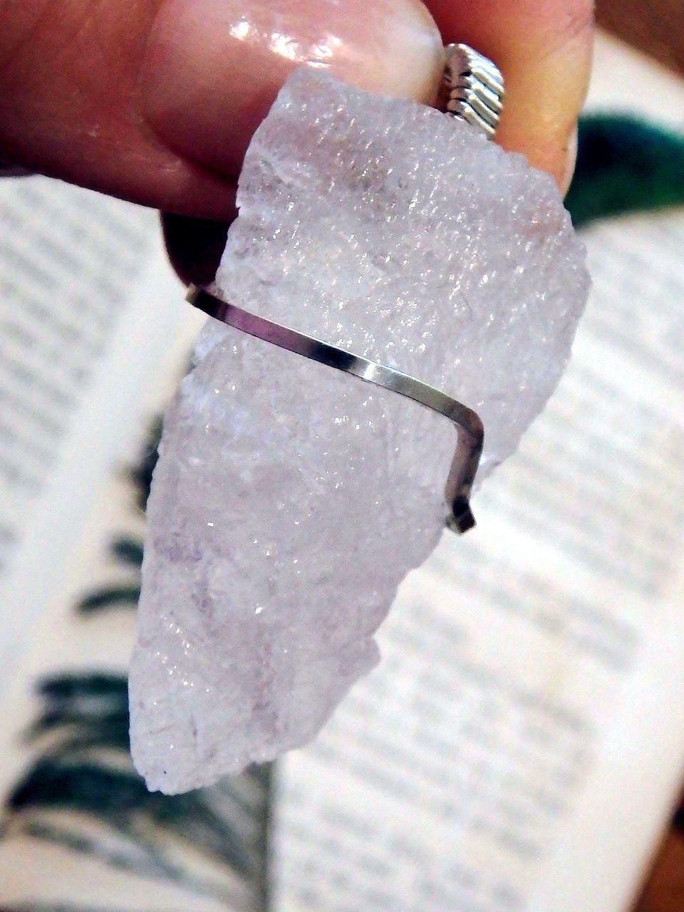  Arizona Elestial Angel Calcite (Aka. White Moldavite) Wire Wrapped Pendant in Sterling Silver (Includes Silver Chain)