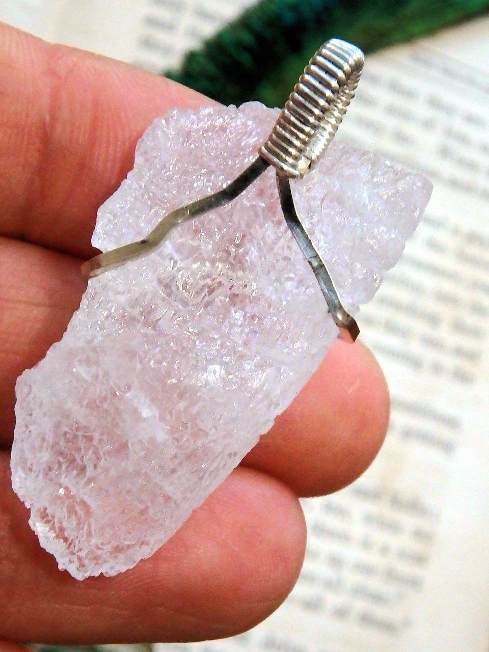  Arizona Elestial Angel Calcite (Aka. White Moldavite) Wire Wrapped Pendant in Sterling Silver (Includes Silver Chain)