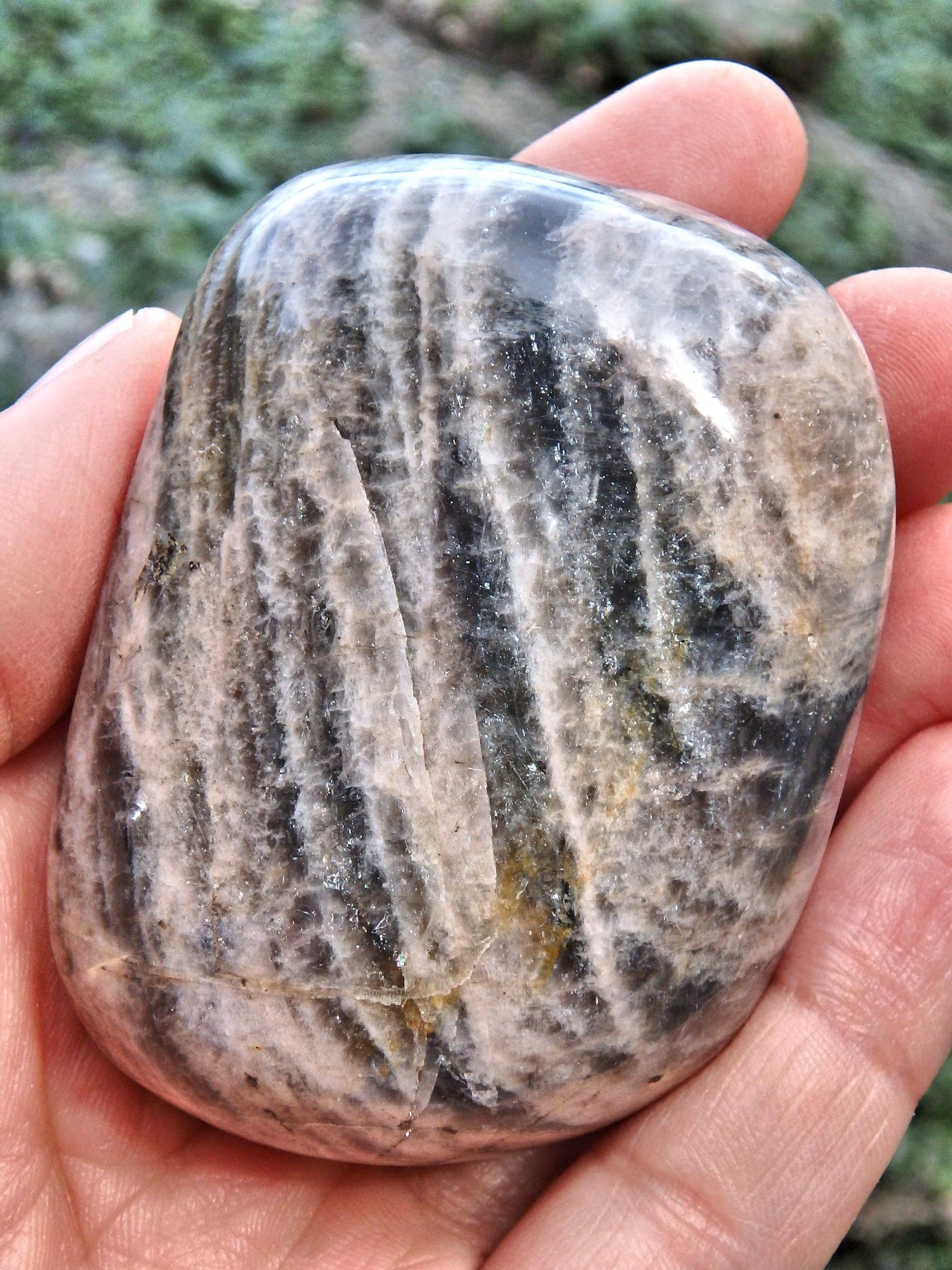  Creamy 2 Tone Black Moonstone Hand Held Specimen 1