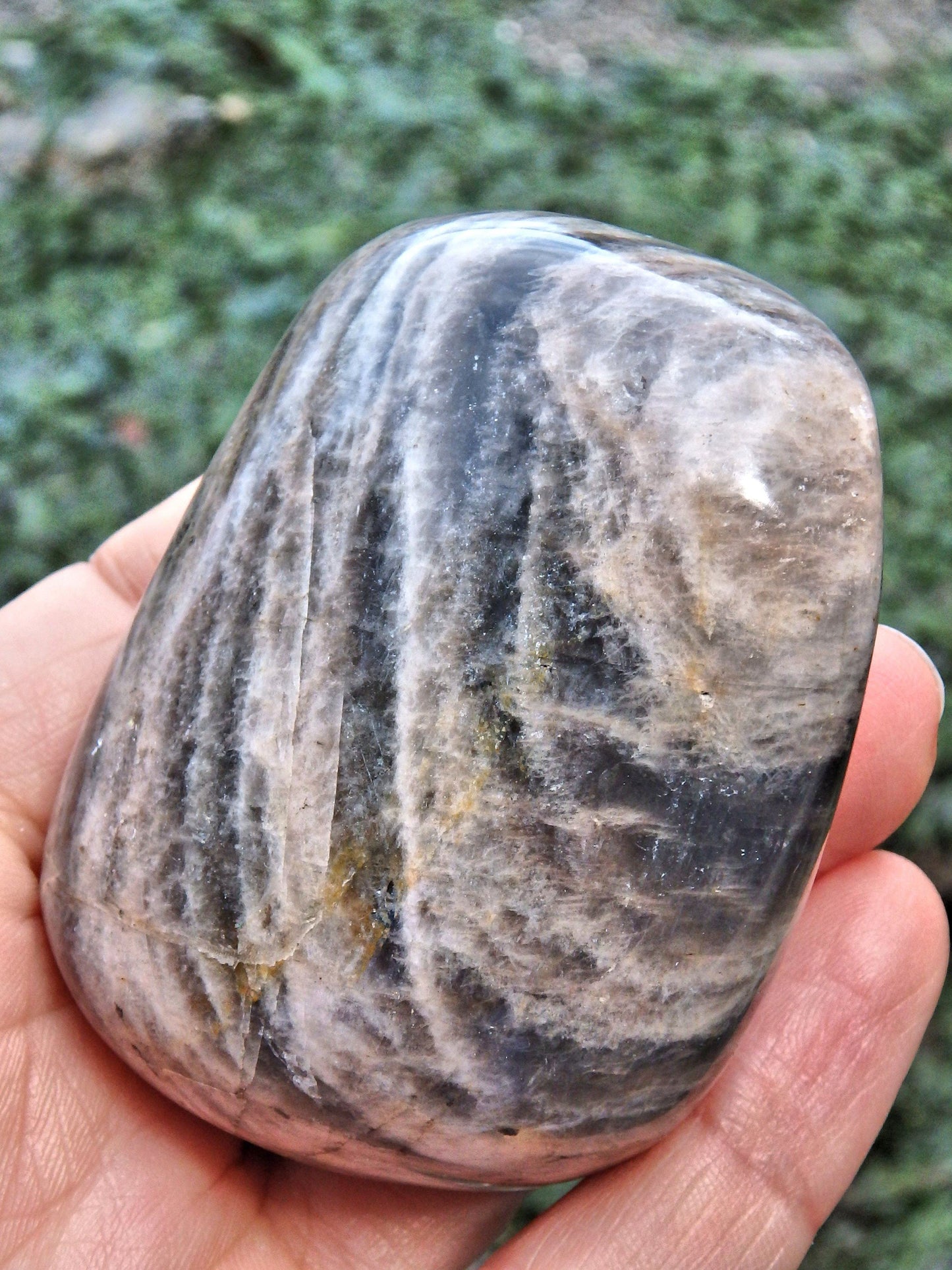  Creamy 2 Tone Black Moonstone Hand Held Specimen 1