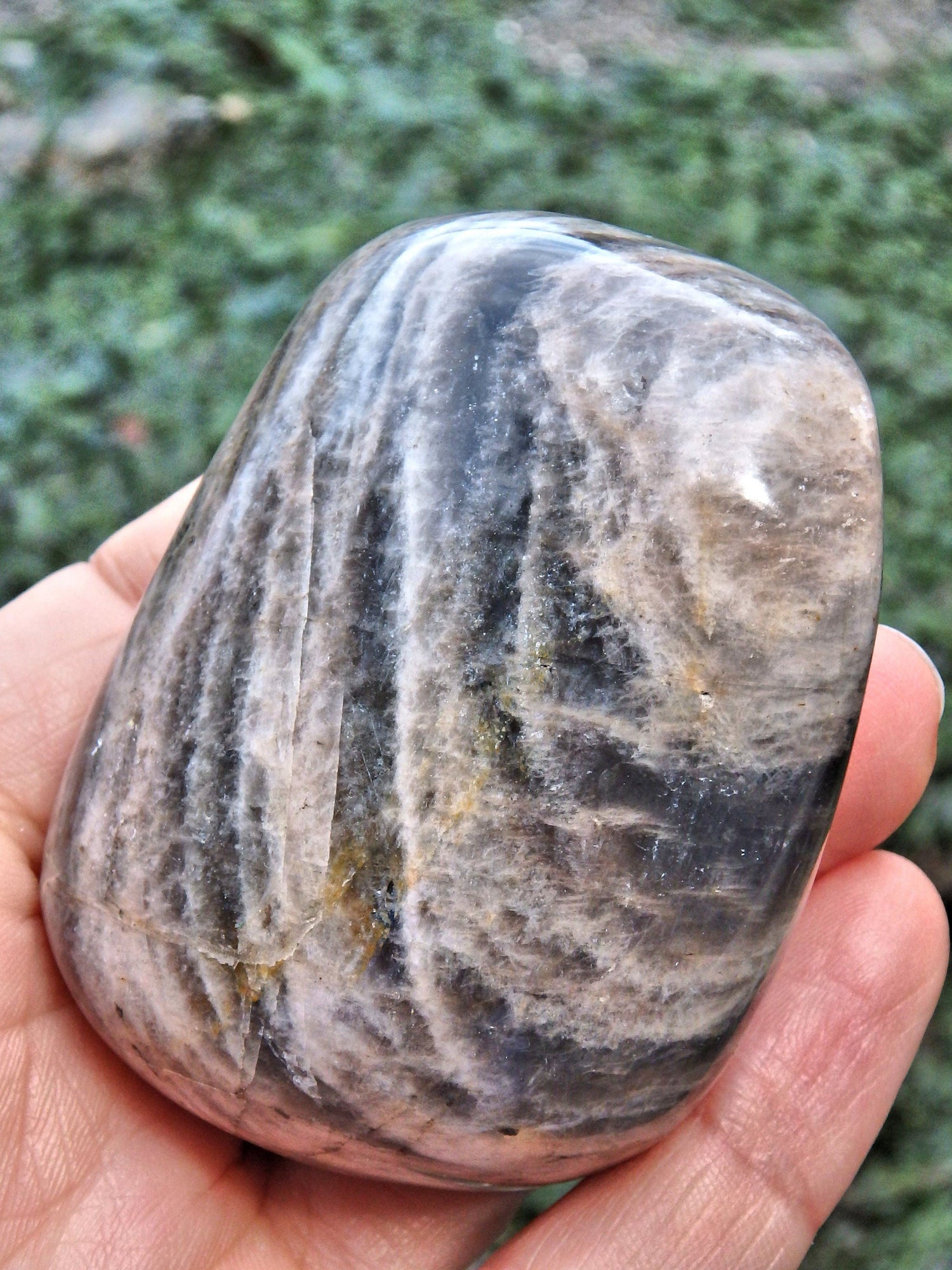  Creamy 2 Tone Black Moonstone Hand Held Specimen 1