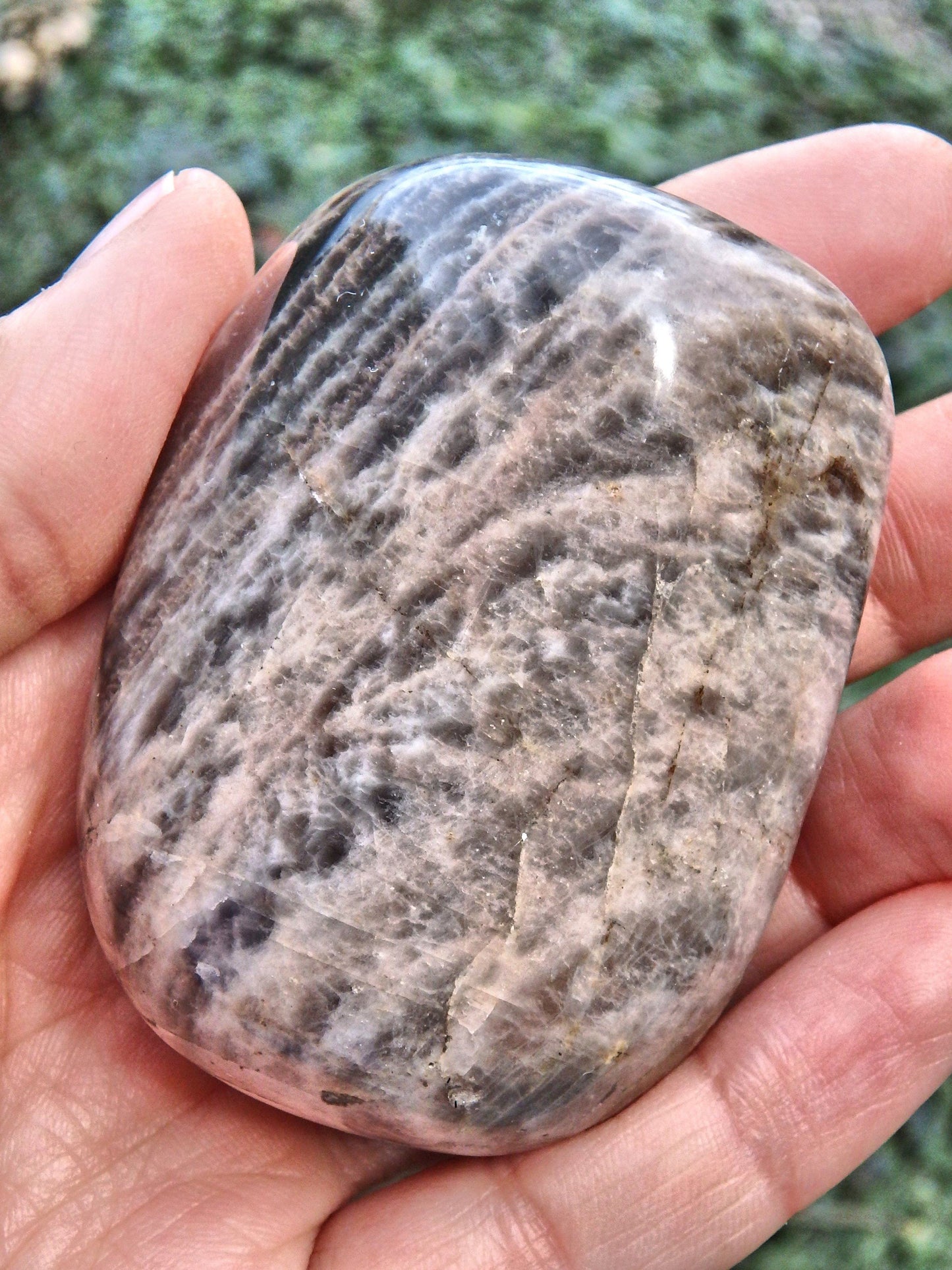  Creamy 2 Tone Black Moonstone Hand Held Specimen 1
