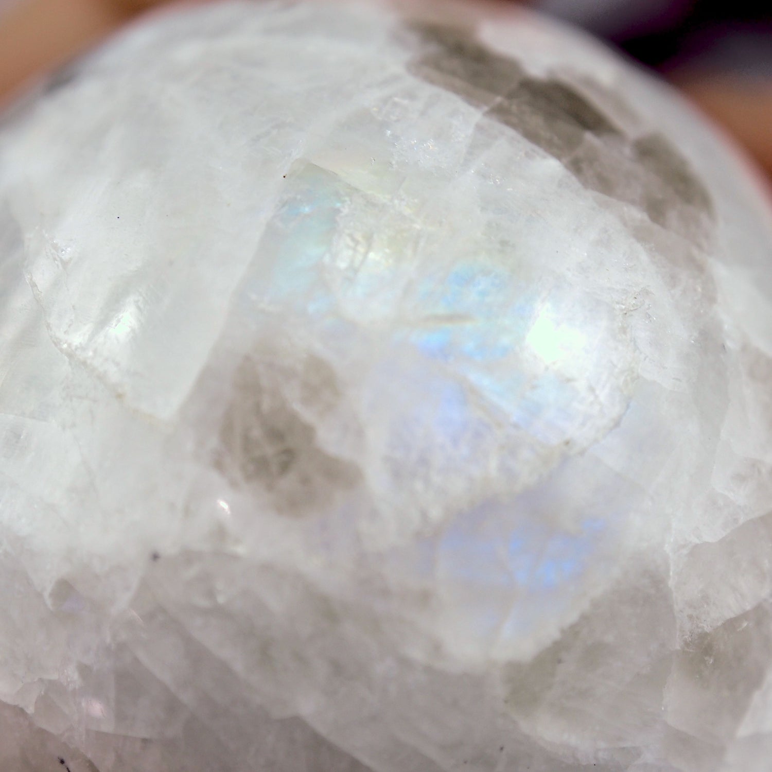 Gorgeous Rainbow Moonstone & Black Tourmaline Small Sphere Carving - Earth Family Crystals