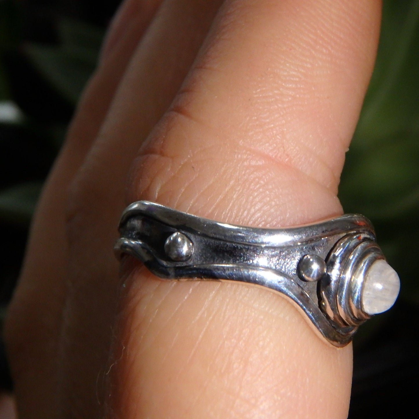  Cute Design Dainty Rainbow Moonstone Ring in Sterling Silver (Size 9)