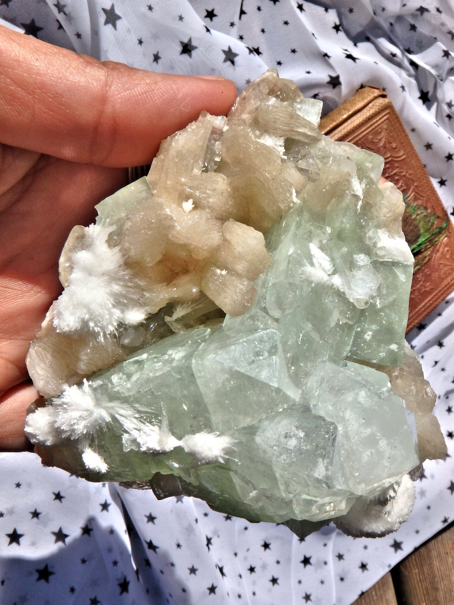  Delightful Rare Mordenite Blooming Patterns on Green Apophyllite & Pink Stilbite Matrix From India