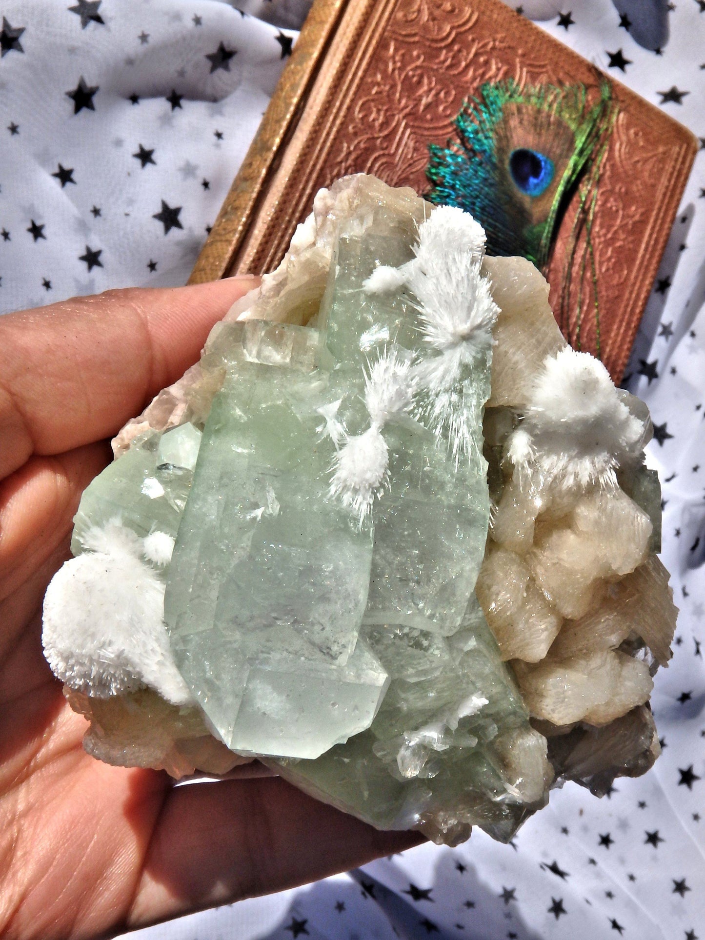  Delightful Rare Mordenite Blooming Patterns on Green Apophyllite & Pink Stilbite Matrix From India