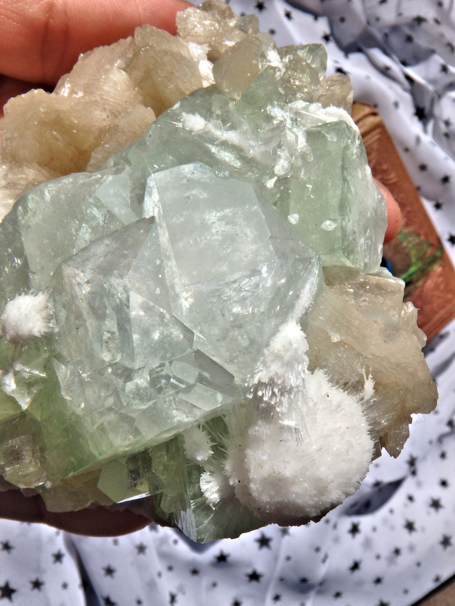  Delightful Rare Mordenite Blooming Patterns on Green Apophyllite & Pink Stilbite Matrix From India