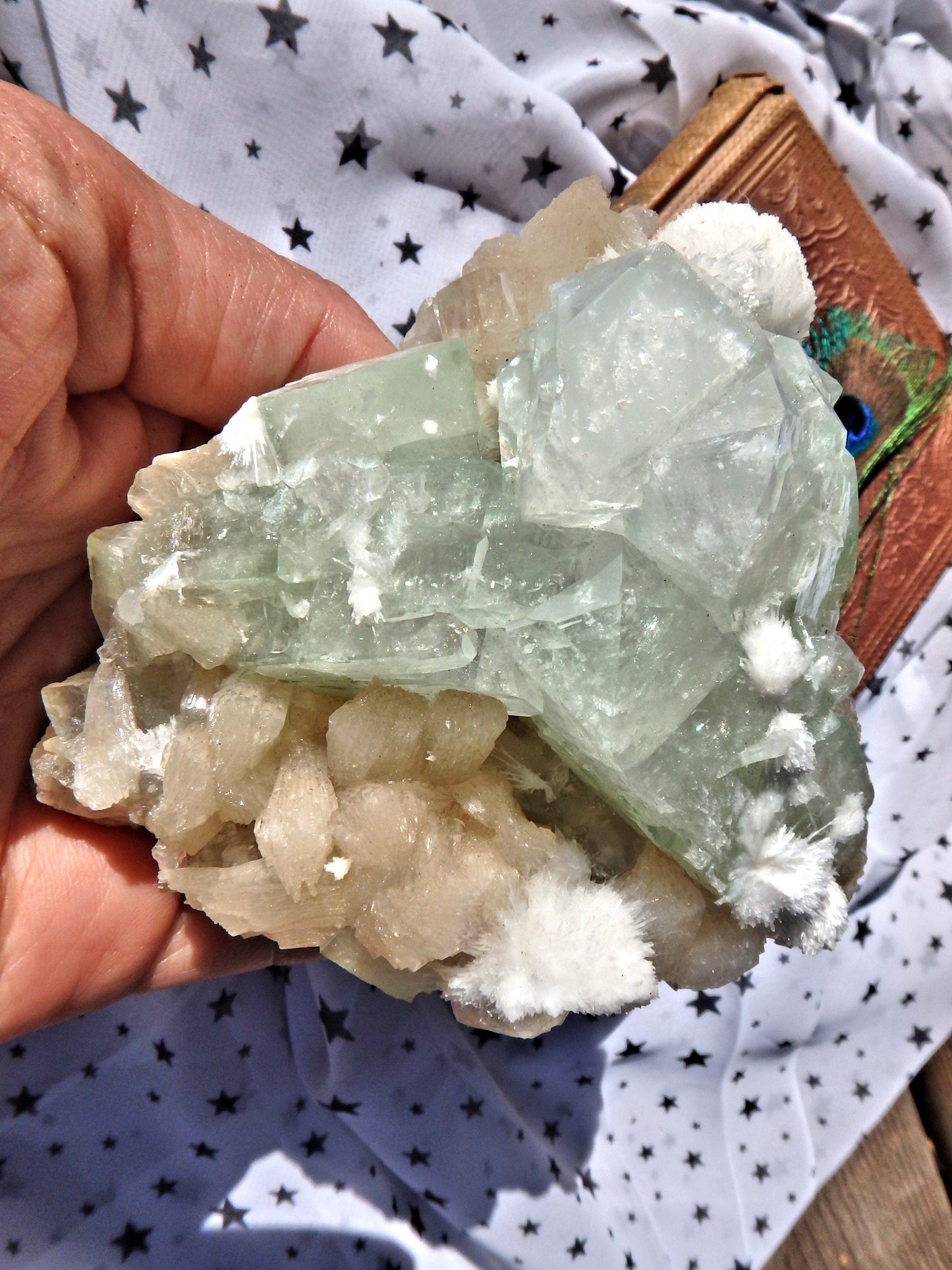  Delightful Rare Mordenite Blooming Patterns on Green Apophyllite & Pink Stilbite Matrix From India
