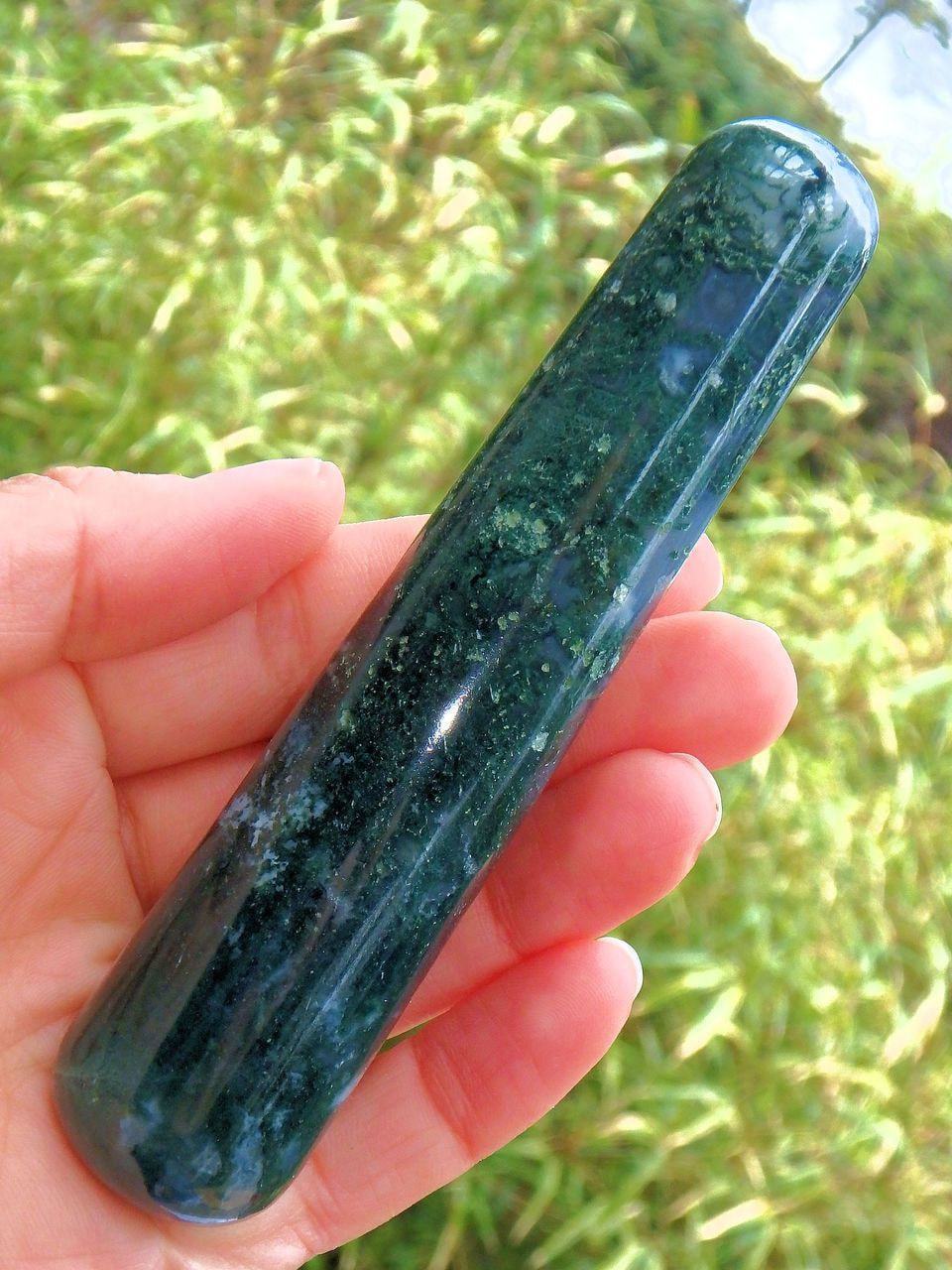  Earthy Green Moss Agate Wand Carving 1