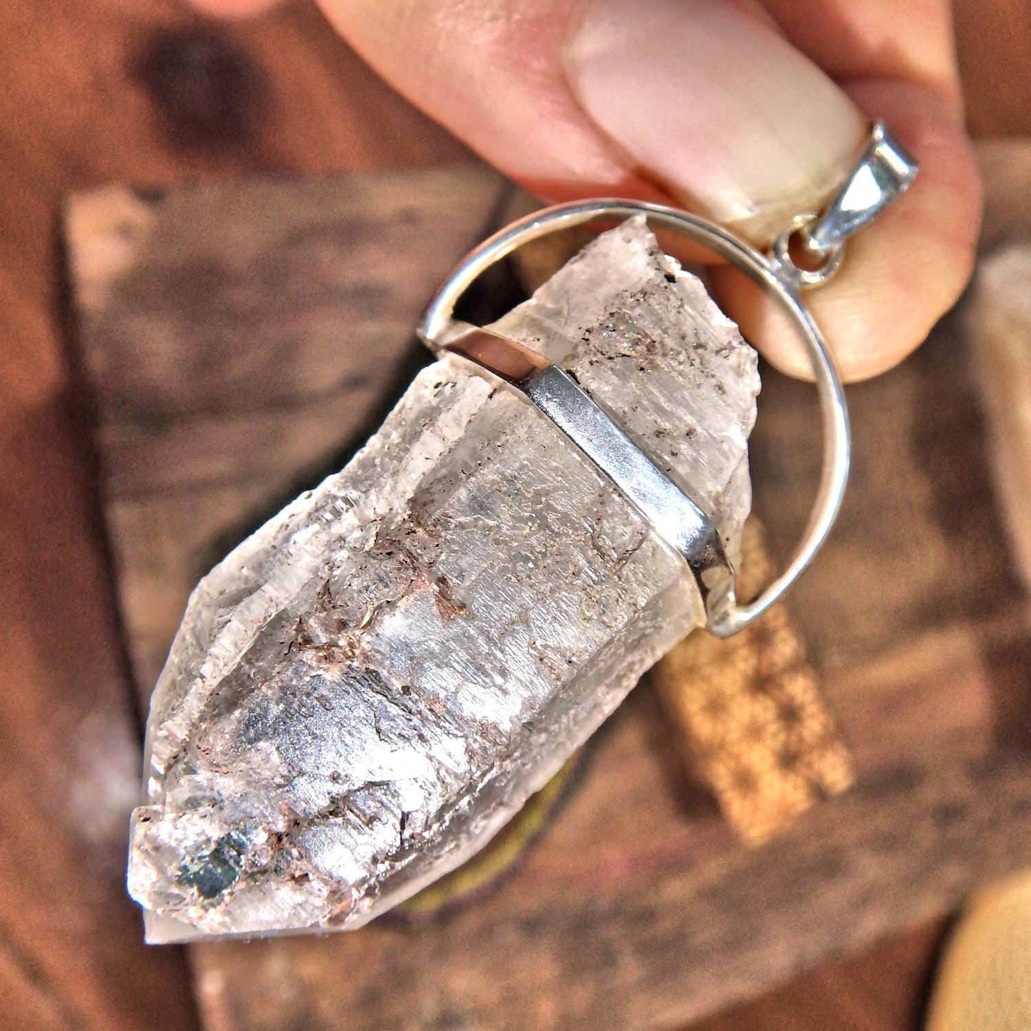 Healing Natural White Nirvana Himalayan Quartz Point Pendant in Sterling Silver (Includes Silver Chain) - Earth Family Crystals