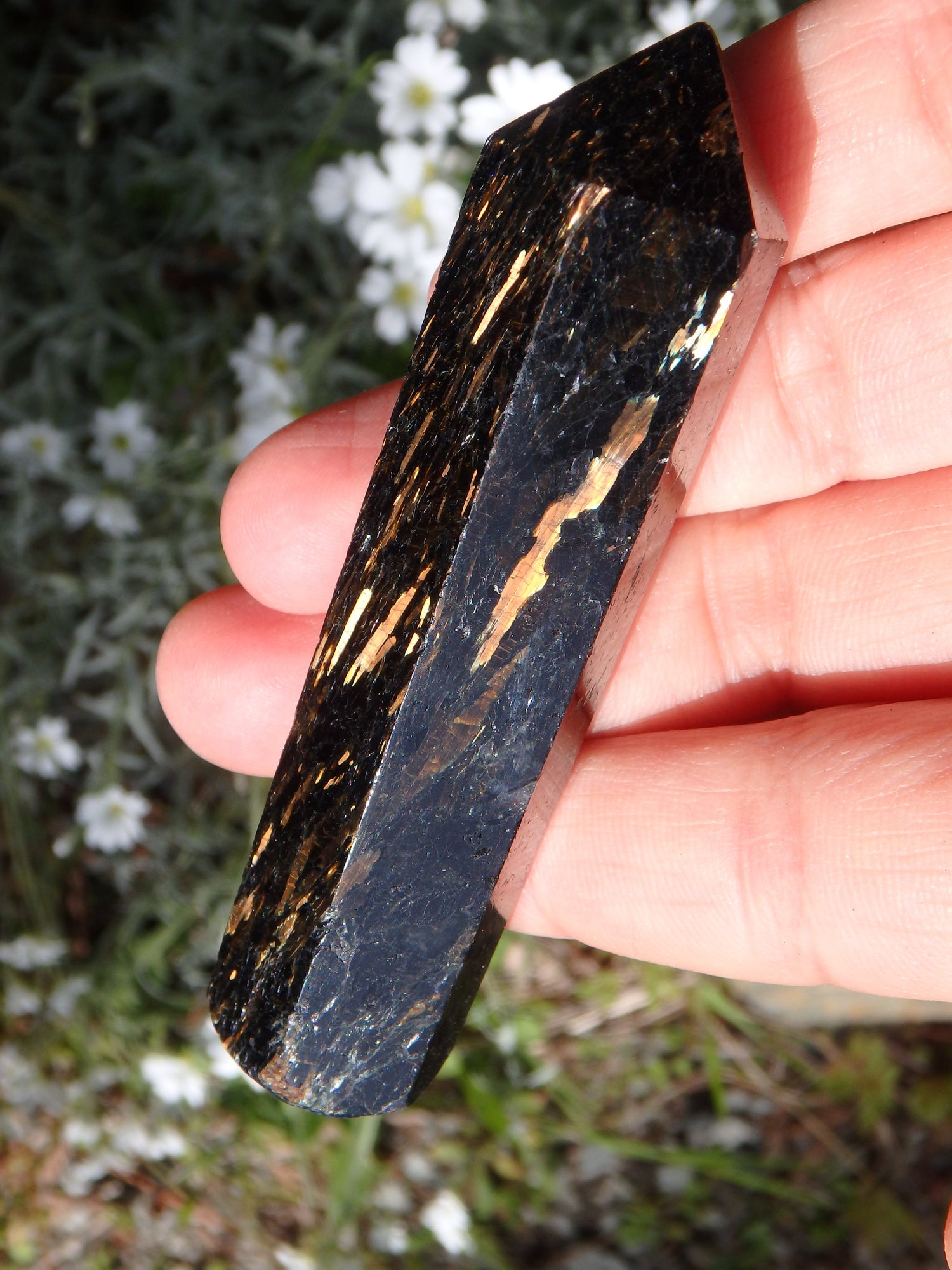Sorcerer's Stone~ Greenland Nuummite Golden Flashes Wand - Earth Family Crystals