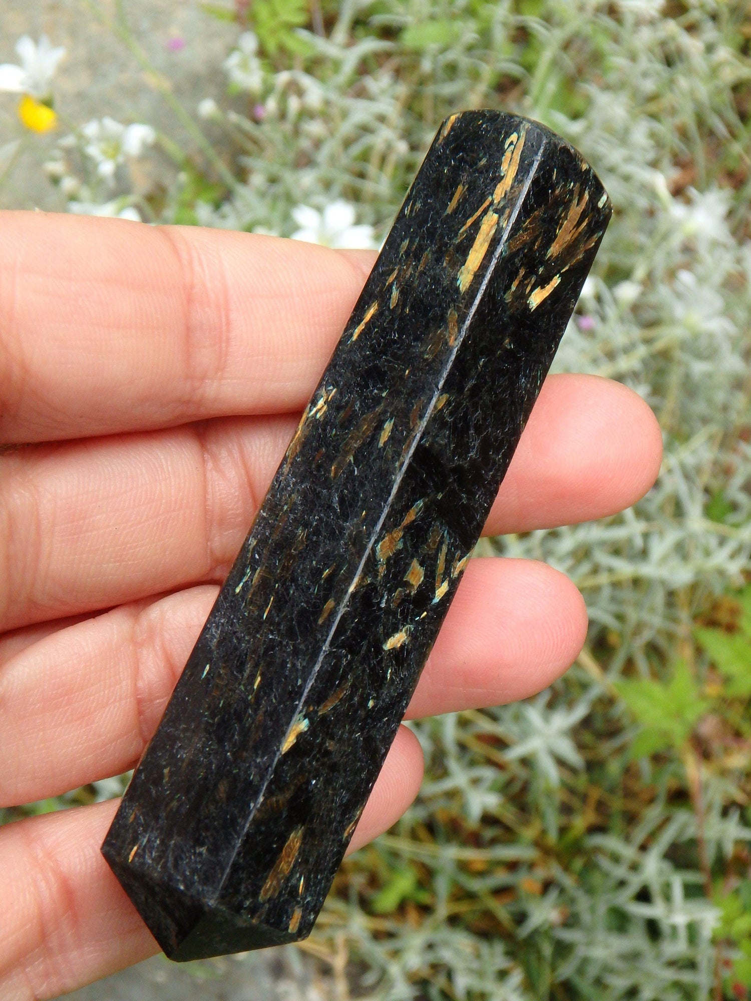  Beautiful Flashes of Color~Genuine Greenland Nuummite Wand Carving 4
