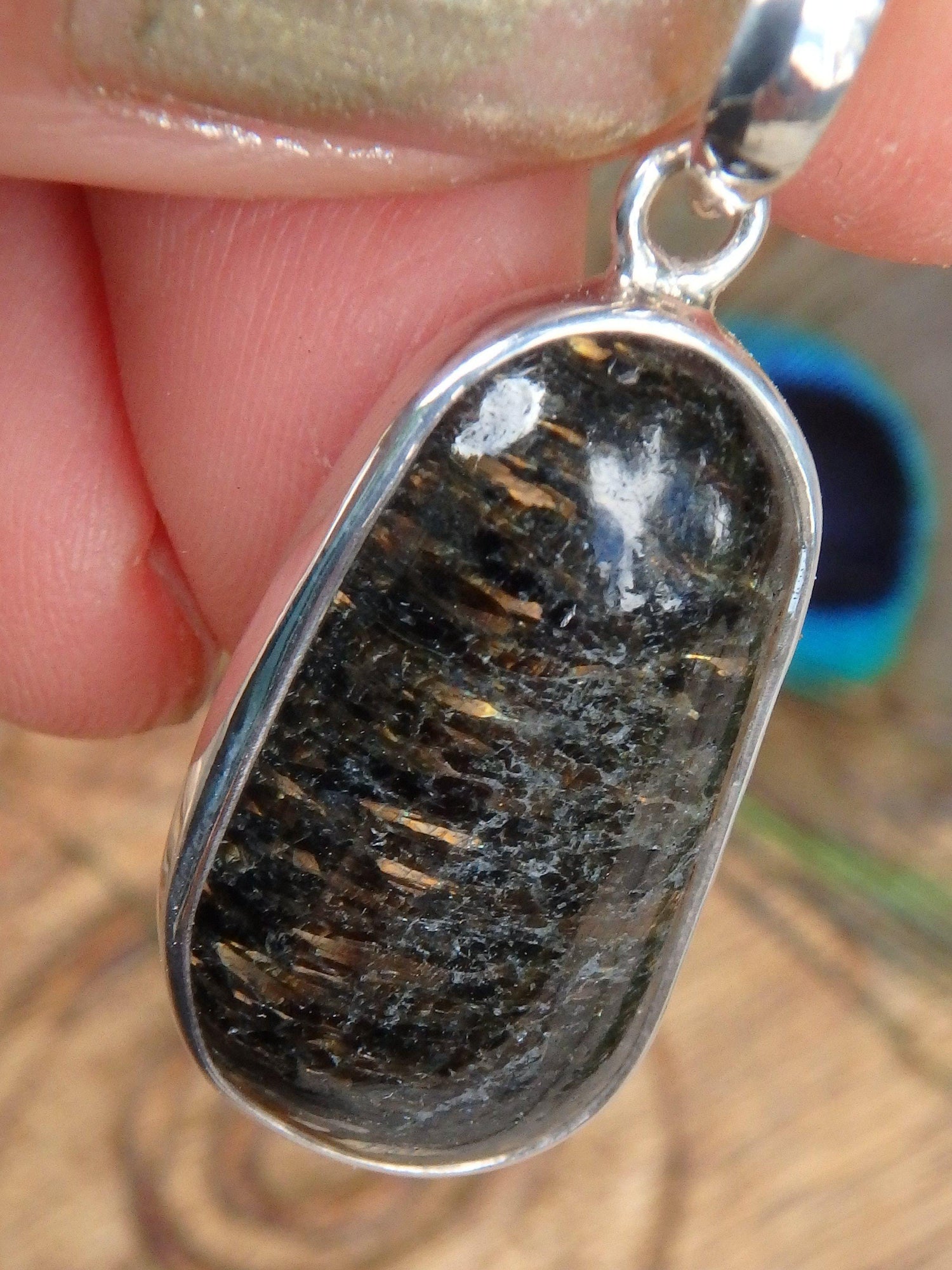  Brilliant Golden Flashes Nuummite From Greenland Pendant in Sterling Silver (Includes Silver Chain) 2