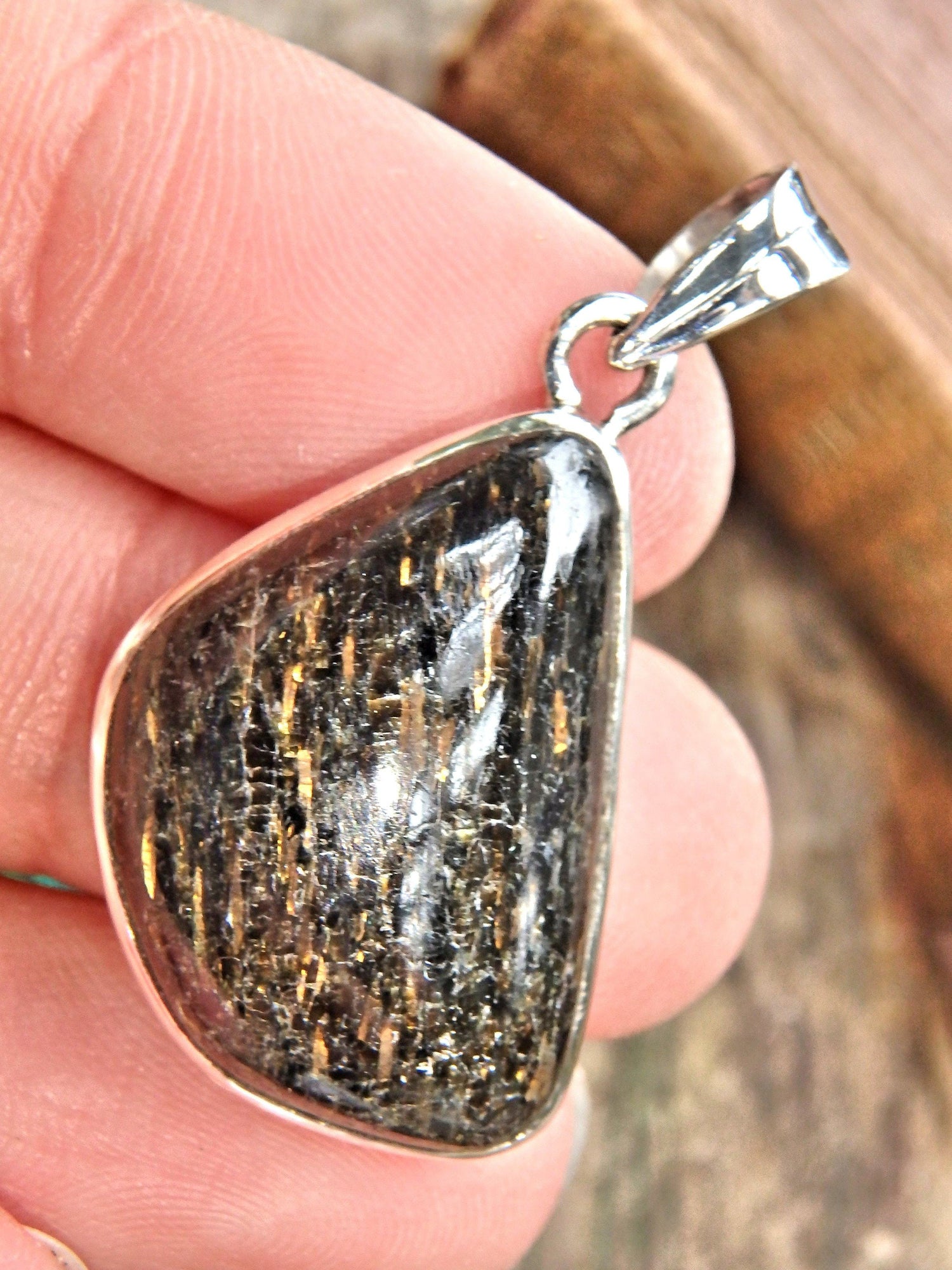  Dancing Golden Flashes Genuine Nuummite Pendant In Sterling Silver (Includes Silver Chain)3