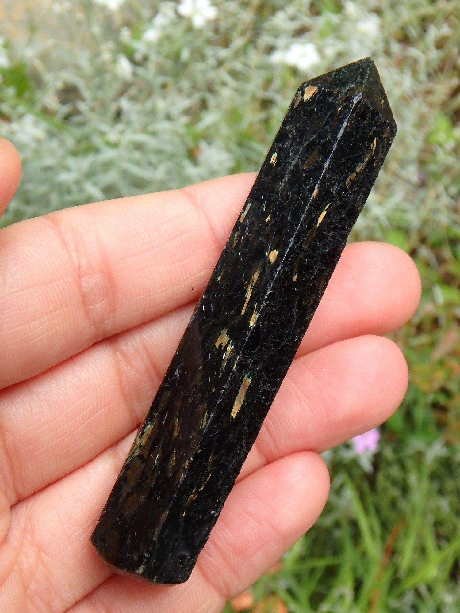 Beautiful Flashes of Color~Genuine Greenland Nuummite Wand Carving 3