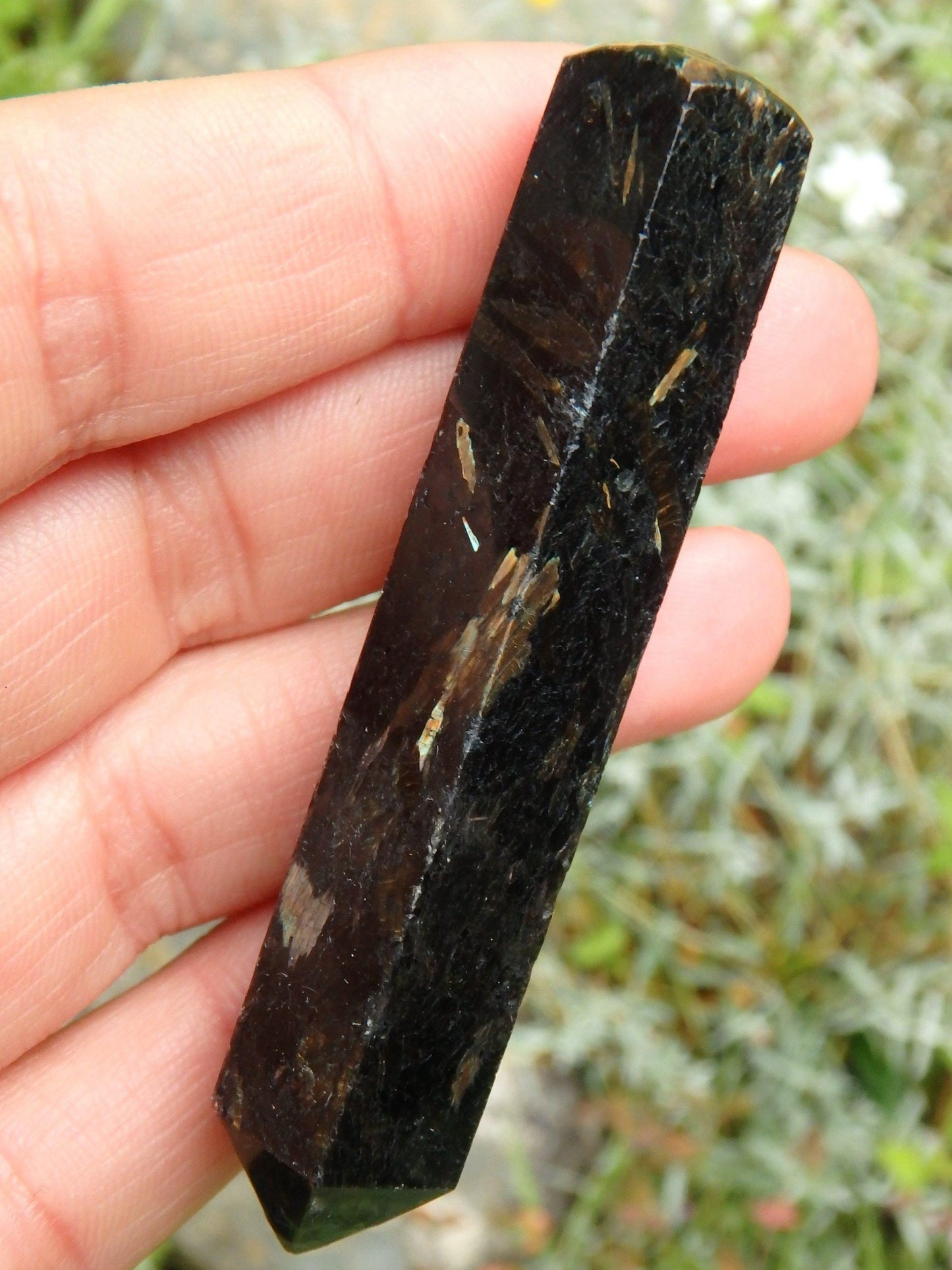  Beautiful Flashes of Color~Genuine Greenland Nuummite Wand Carving 2