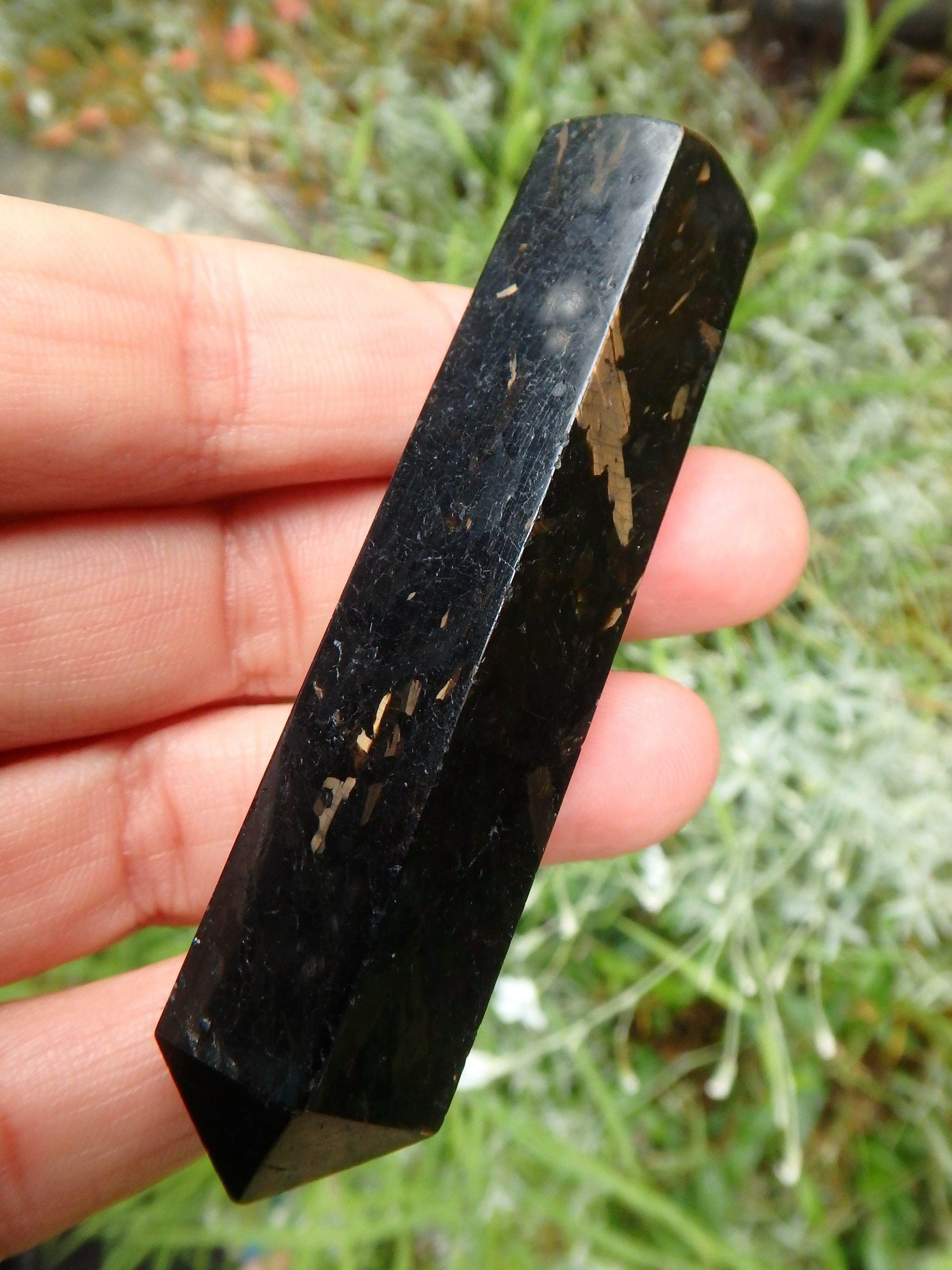  Beautiful Flashes of Color~Genuine Greenland Nuummite Wand Carving 1