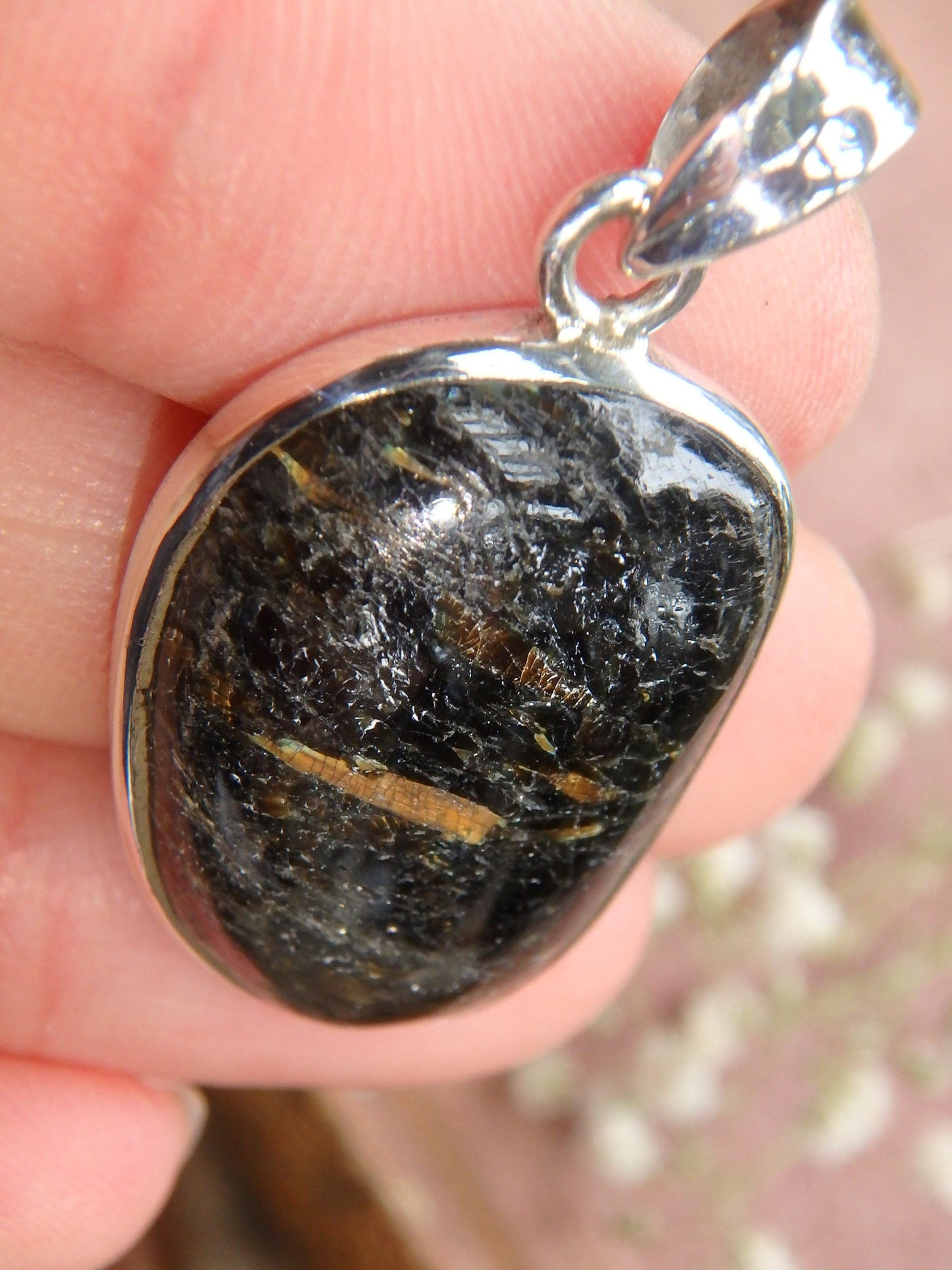  Dancing Golden Flashes Genuine Nuummite Pendant In Sterling Silver (Includes Silver Chain)2