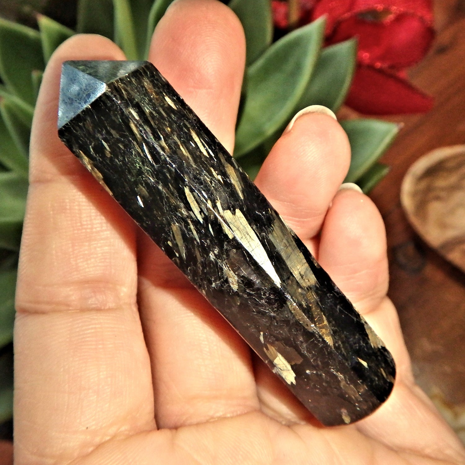 Loads of Flash Genuine Greenland Nuummite Healing Wand 1 - Earth Family Crystals