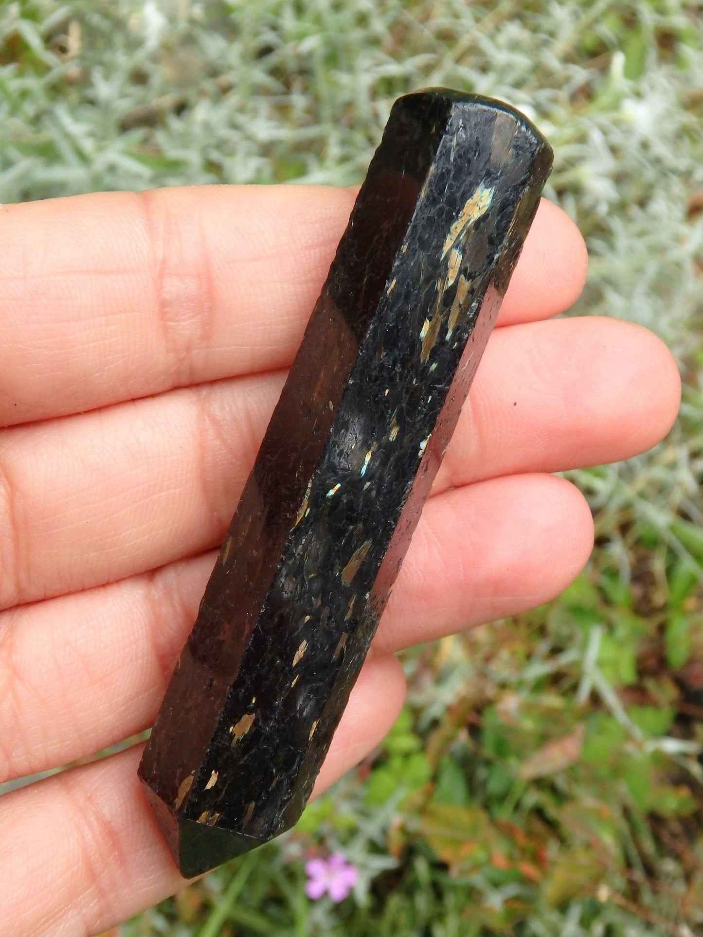  Beautiful Flashes of Color~Genuine Greenland Nuummite Wand Carving 3