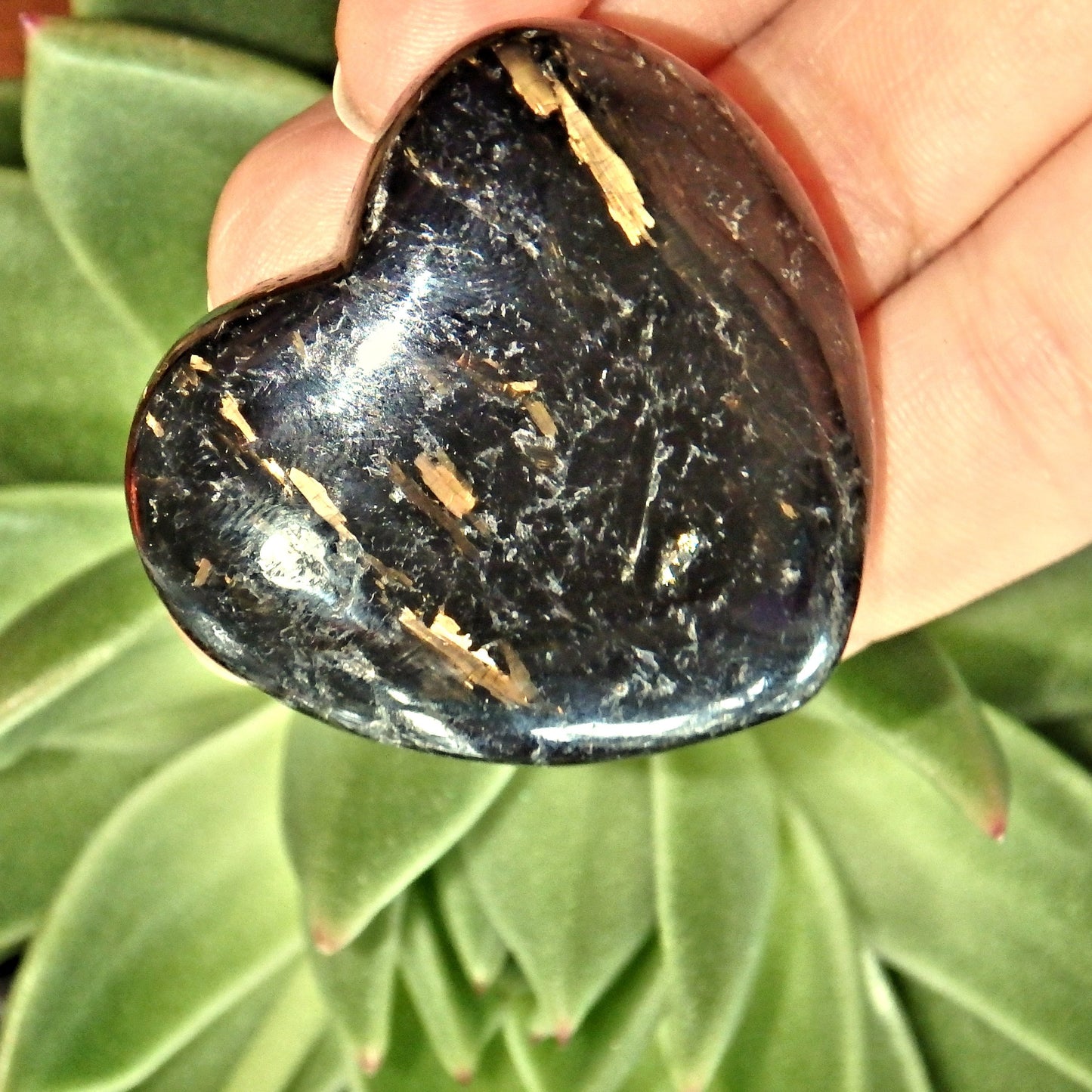 Magnificent Golden Flash Genuine Greenland Nuummite Love Heart 1 - Earth Family Crystals