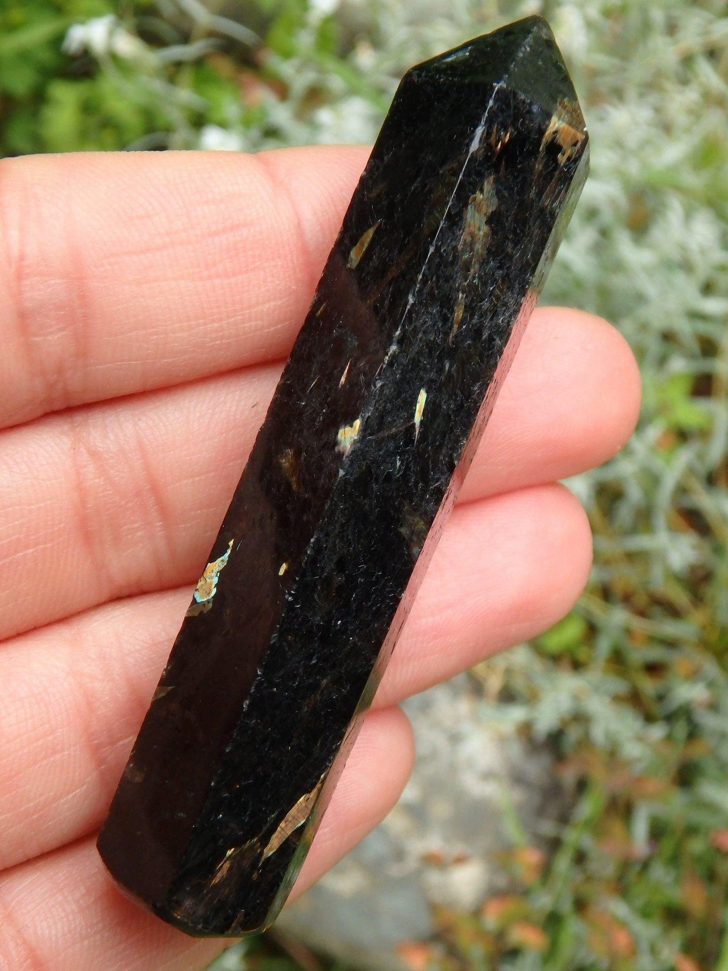  Beautiful Flashes of Color~Genuine Greenland Nuummite Wand Carving 2