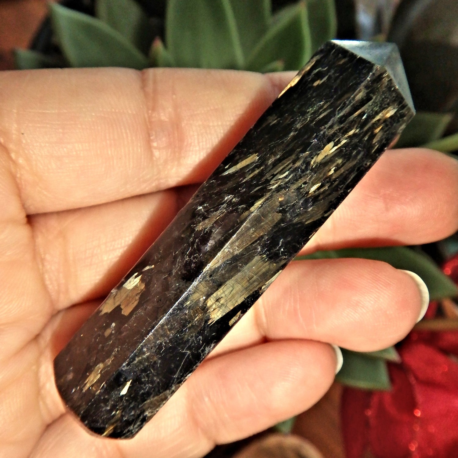 Loads of Flash Genuine Greenland Nuummite Healing Wand 1 - Earth Family Crystals