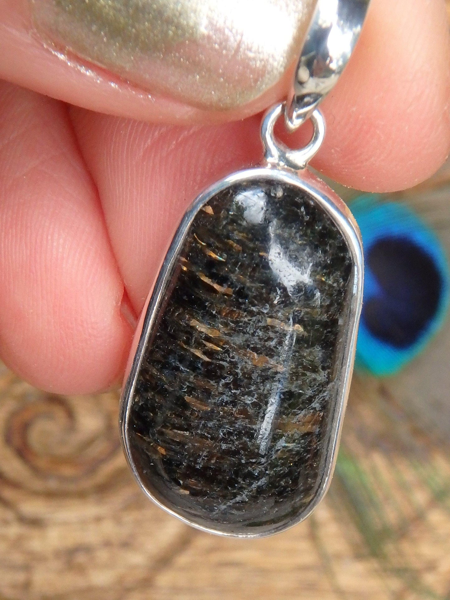  Brilliant Golden Flashes Nuummite From Greenland Pendant in Sterling Silver (Includes Silver Chain) 2
