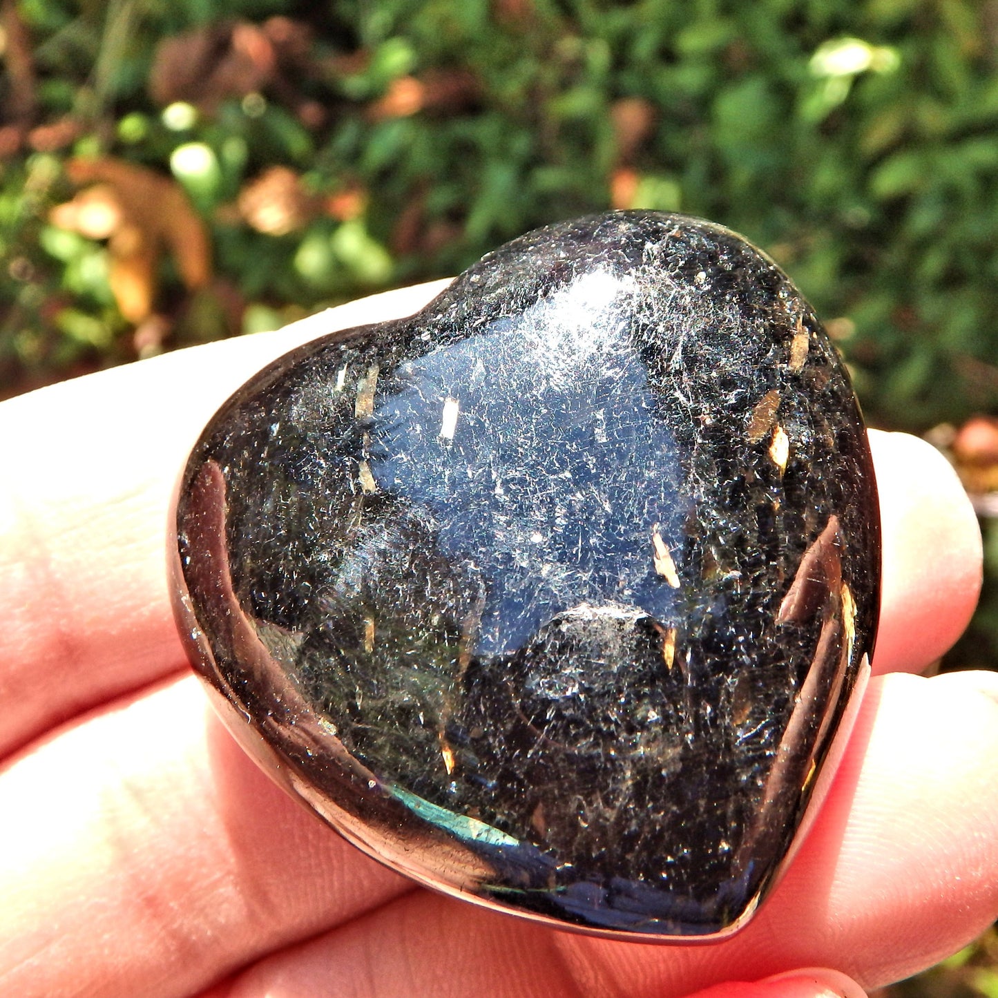  Gold Flashes Black Genuine Nuummite Heart Carving From Greenland Default Title - Earth Family Crystals