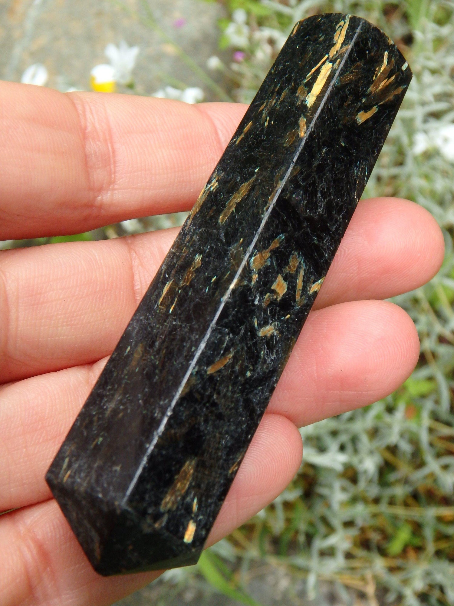  Beautiful Flashes of Color~Genuine Greenland Nuummite Wand Carving 4