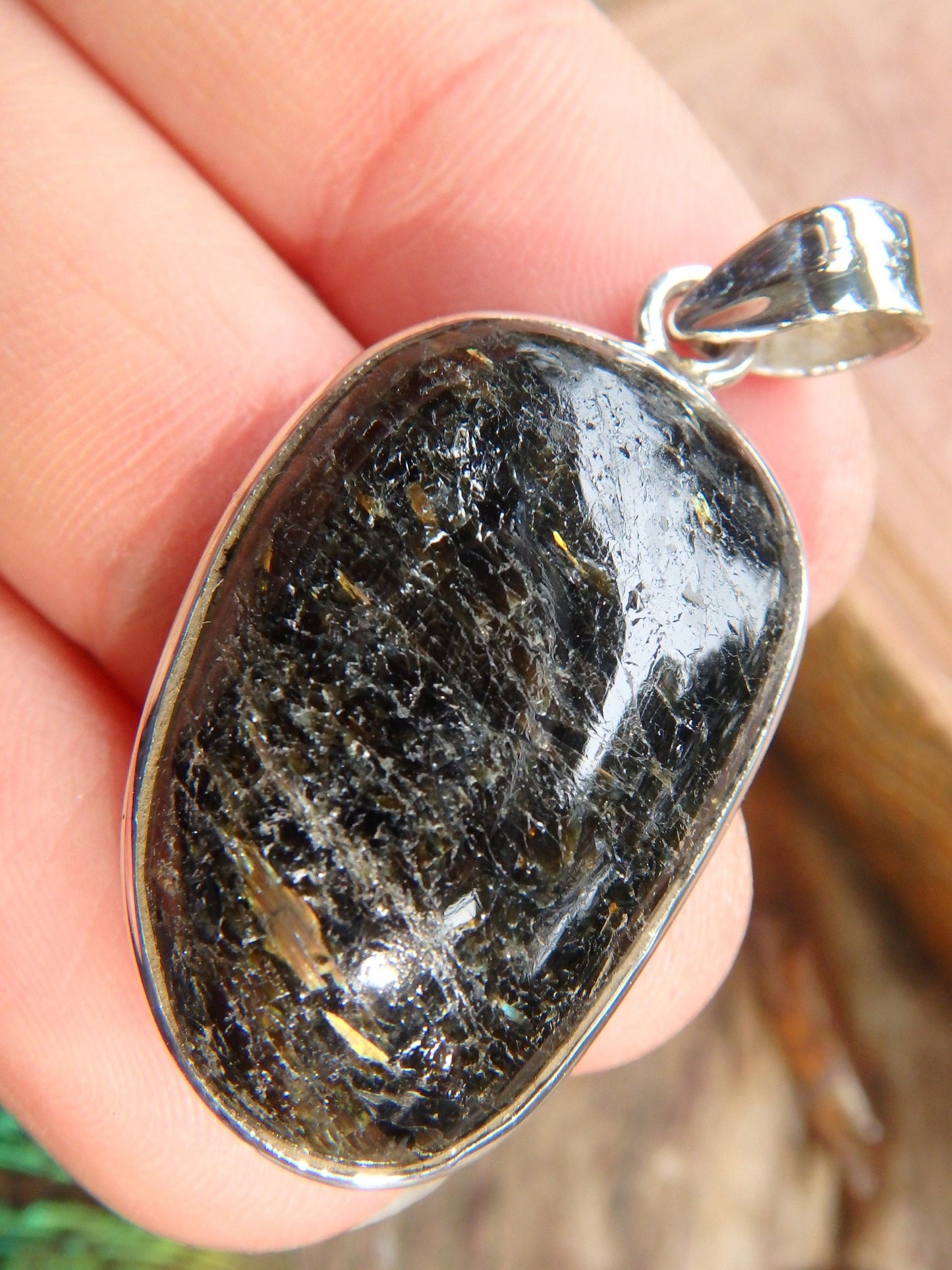  Dancing Golden Flashes Genuine Nuummite Pendant In Sterling Silver (Includes Silver Chain)2