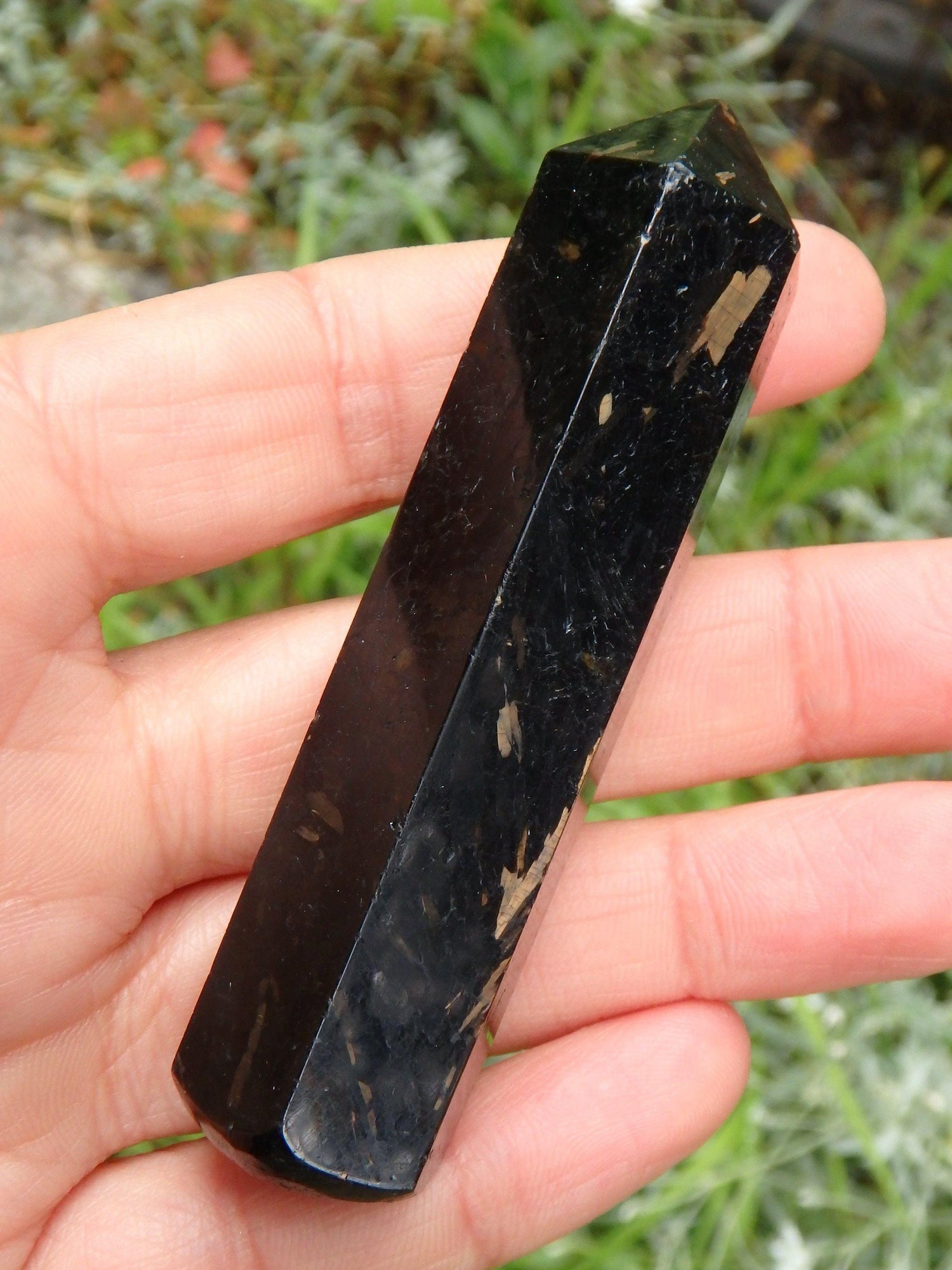  Beautiful Flashes of Color~Genuine Greenland Nuummite Wand Carving 1