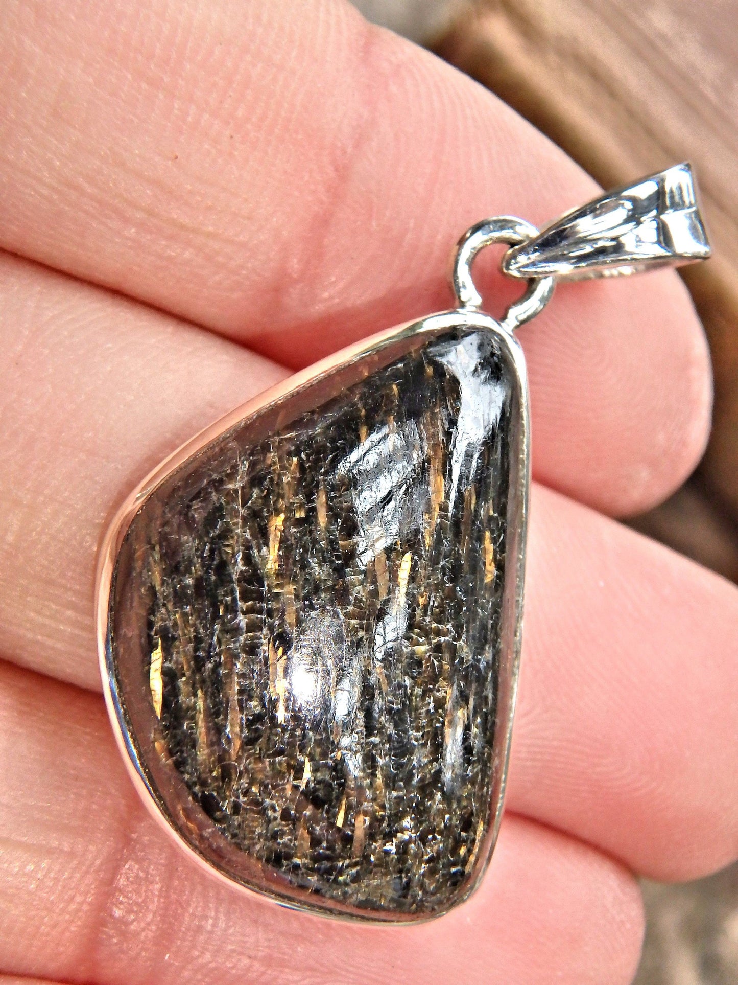  Dancing Golden Flashes Genuine Nuummite Pendant In Sterling Silver (Includes Silver Chain)3