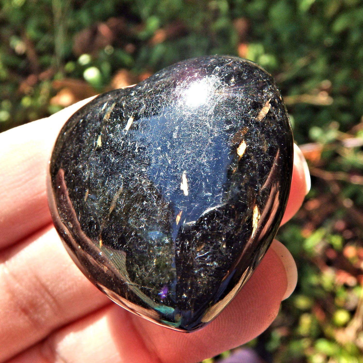  Gold Flashes Black Genuine Nuummite Heart Carving From Greenland Default Title - Earth Family Crystals